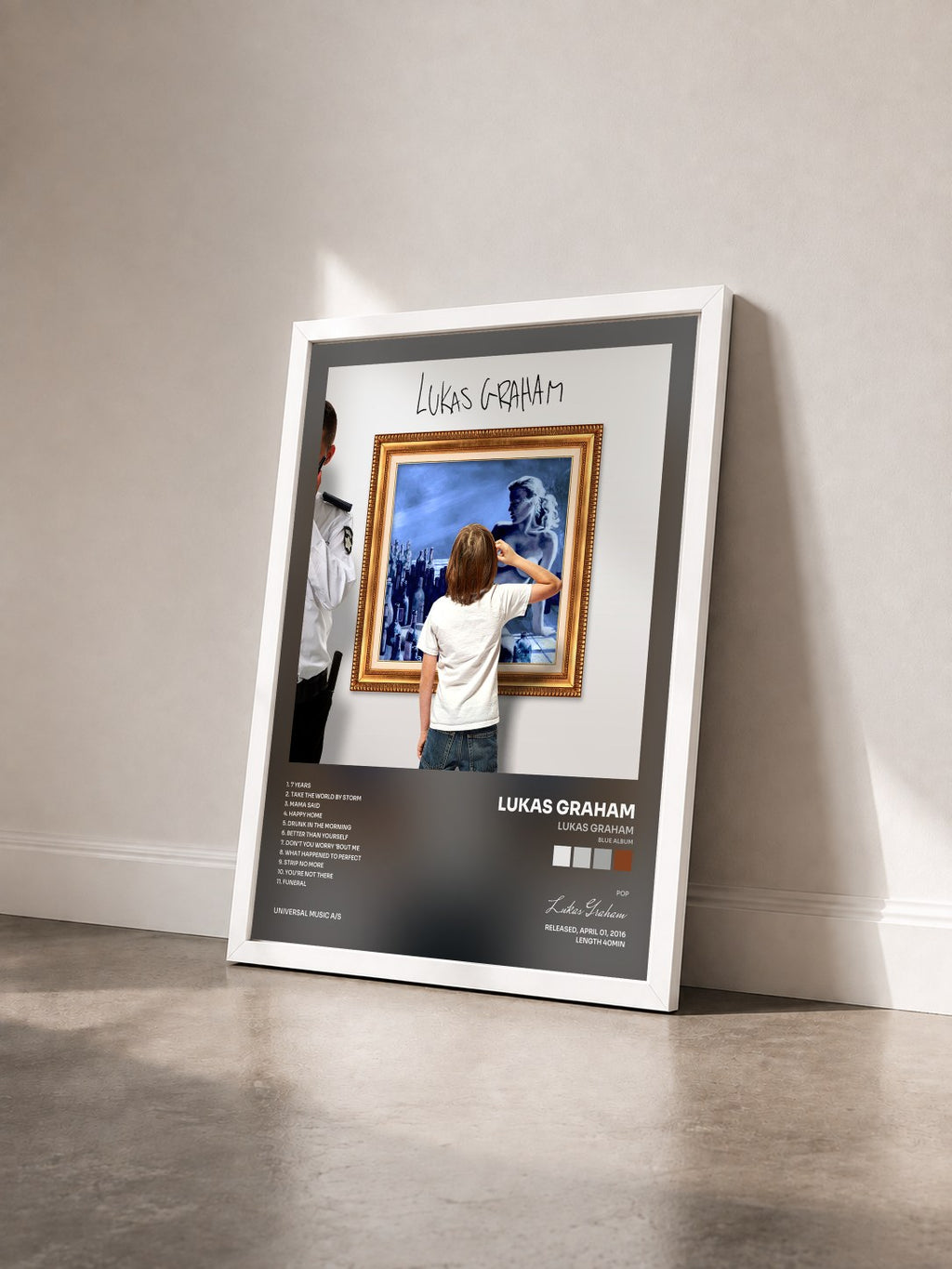 #blanc Lukas Graham (Blue Album) de Lukas Graham en lámina enmarcada vista de tres cuartos, marco blanco