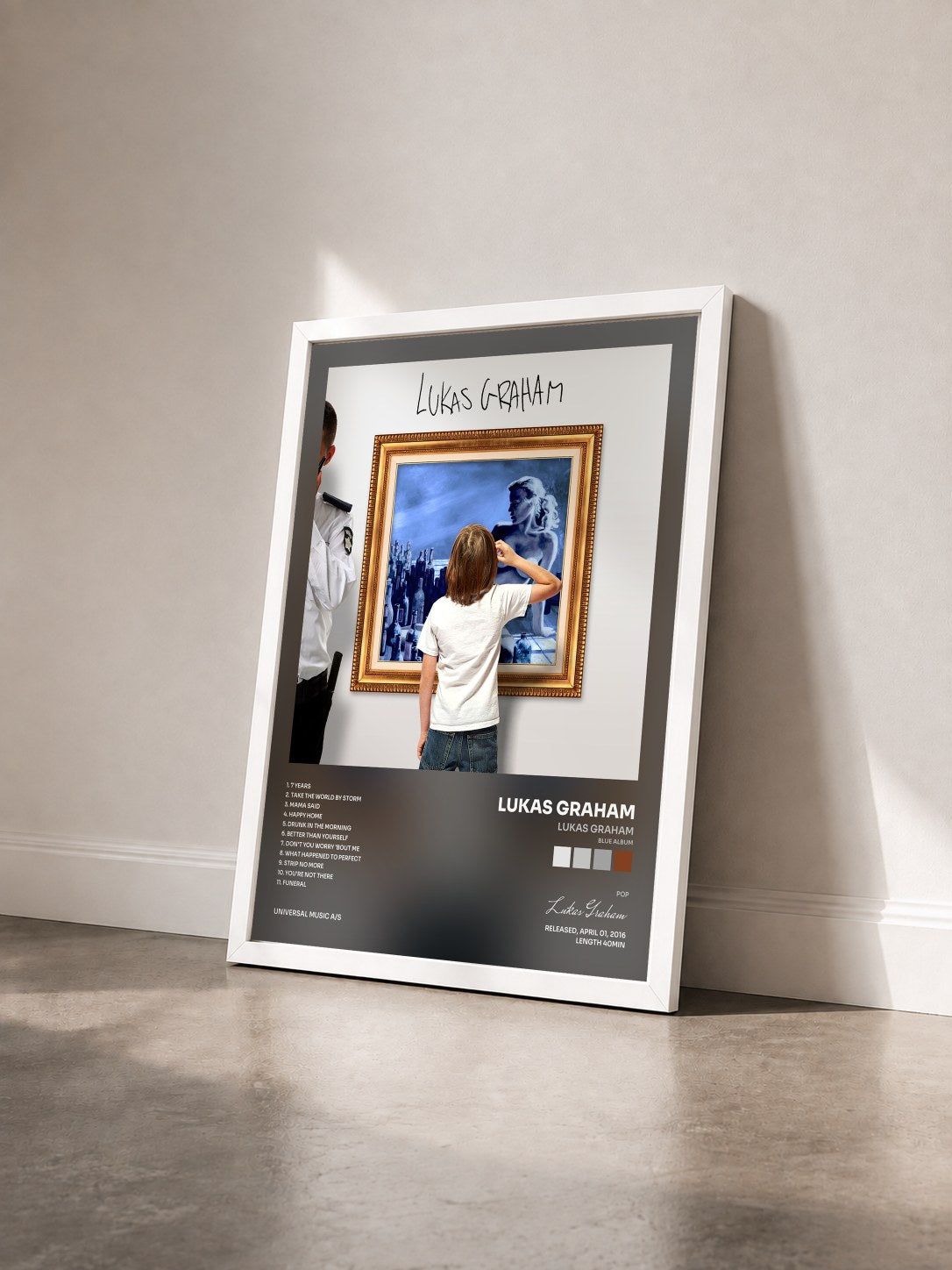 #blanc Lukas Graham (Blue Album) de Lukas Graham en lámina enmarcada vista de tres cuartos, marco blanco