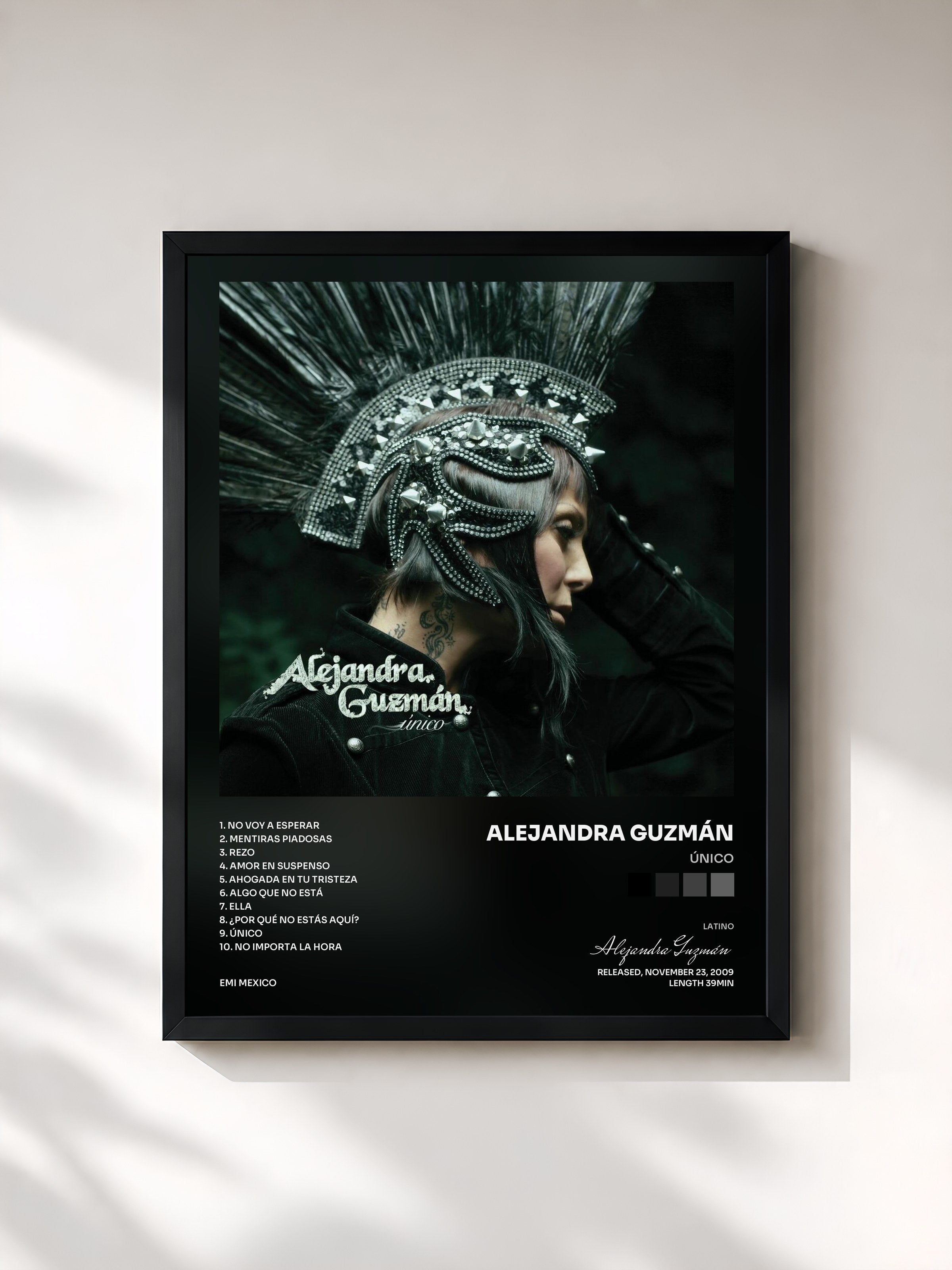 #noir Tableau de l'album Único de Alejandra Guzmán, cadre noir, imprimé et encadré en France