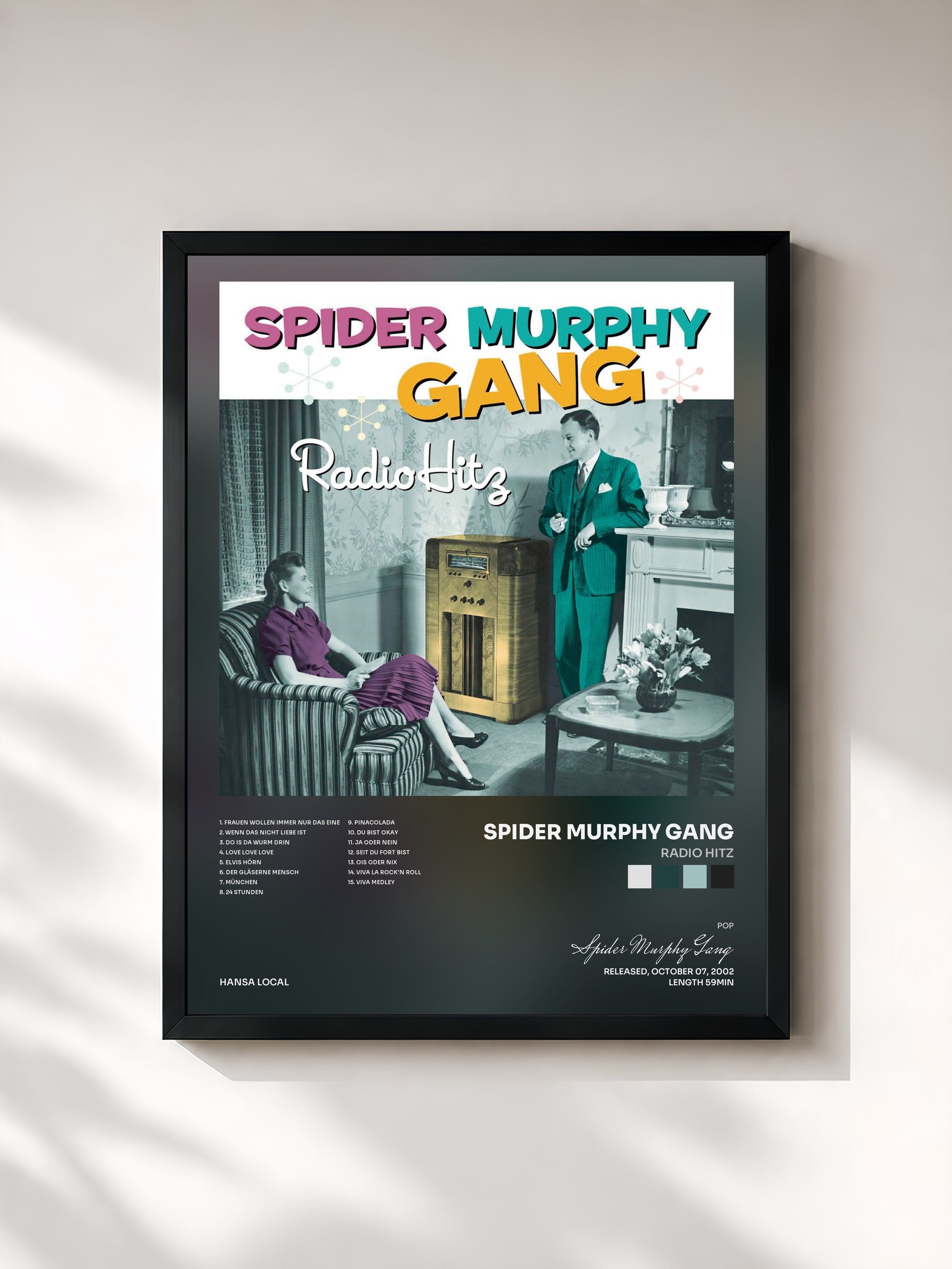#noir Tableau de l'album Radio Hitz de Spider Murphy Gang, cadre noir, imprimé et encadré en France