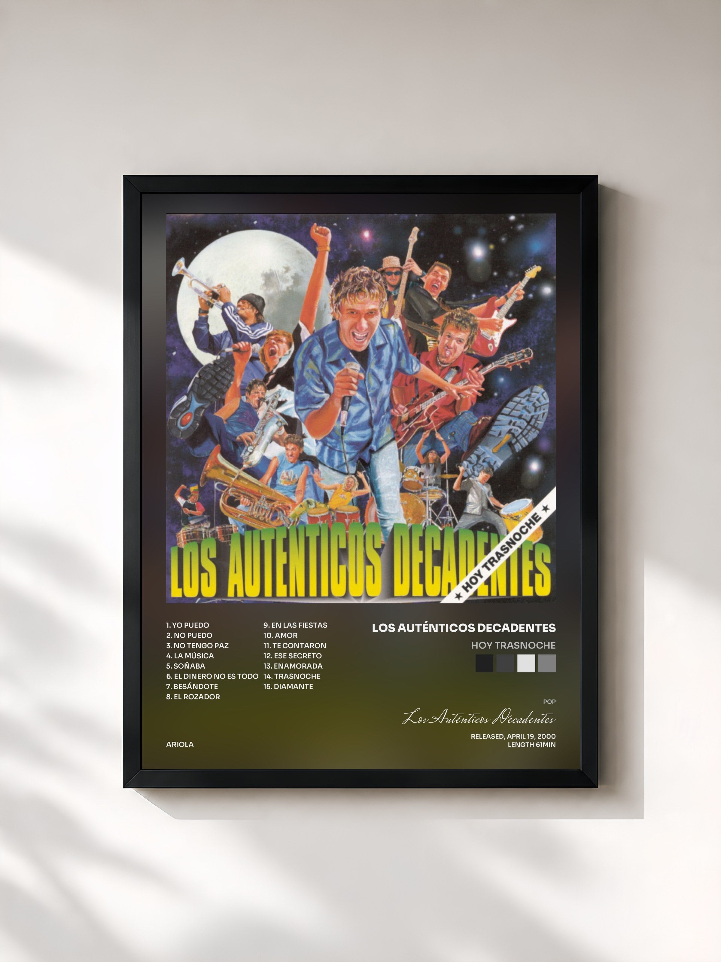 #noir Tableau de l'album Hoy Trasnoche de Los Auténticos Decadentes, cadre noir, imprimé et encadré en France