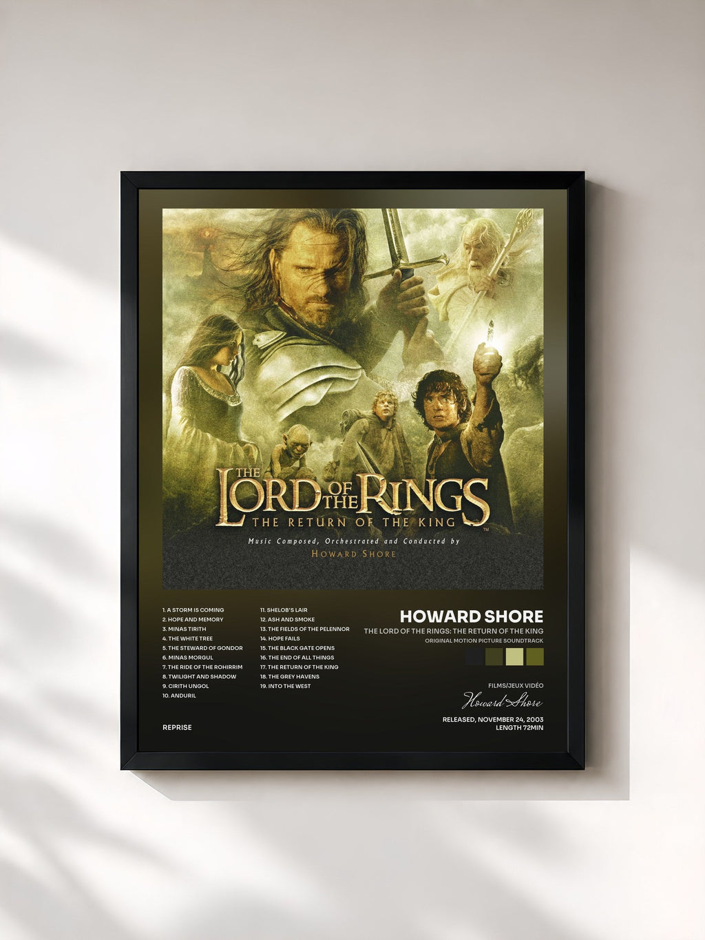 #noir Tableau de l'album The Lord of the Rings: The Return of the King (Original Motion Picture Soundtrack) de Howard Shore, cadre noir, imprimé et encadré en France
