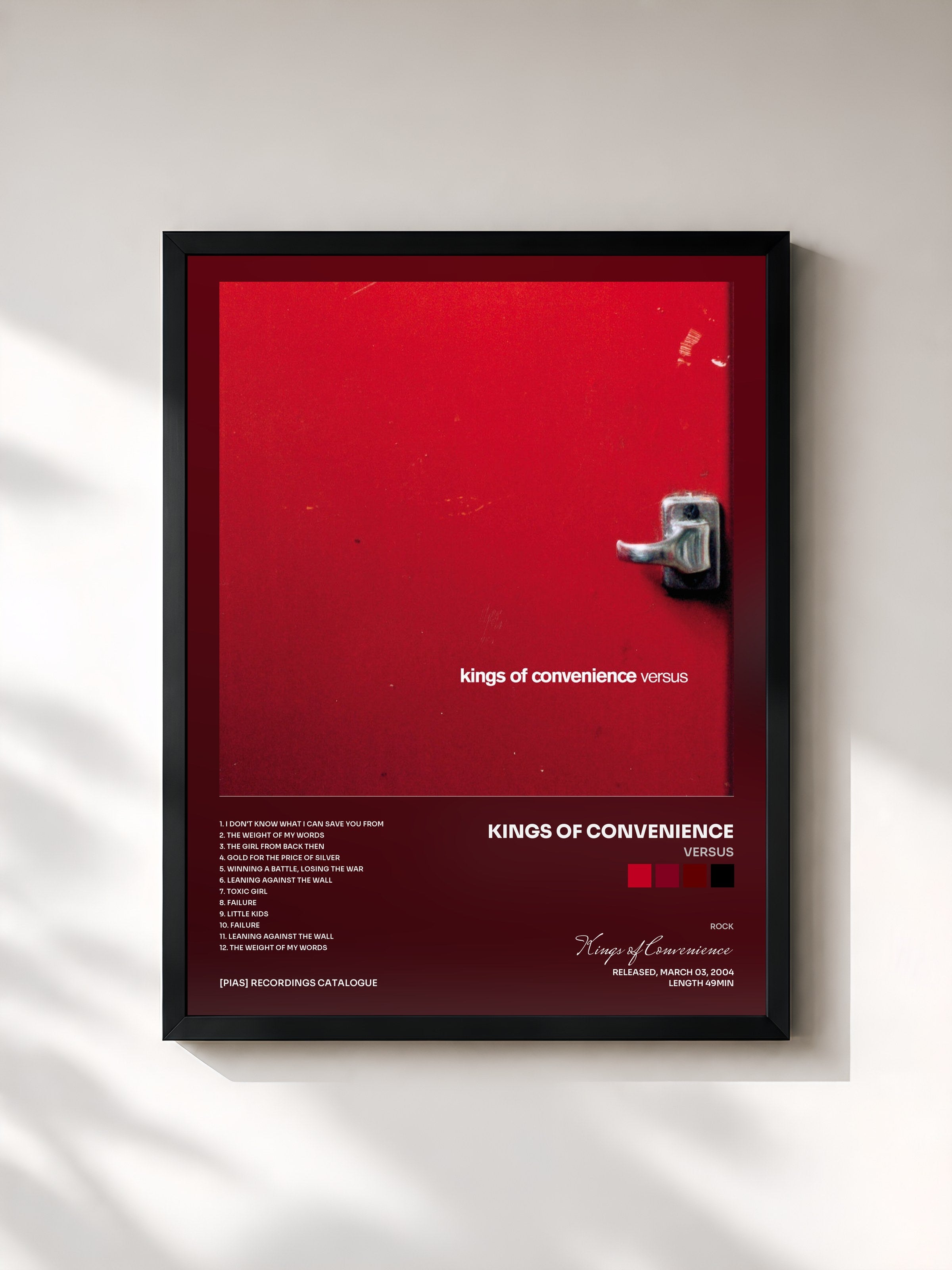 #noir Tableau de l'album Versus de Kings of Convenience, cadre noir, imprimé et encadré en France