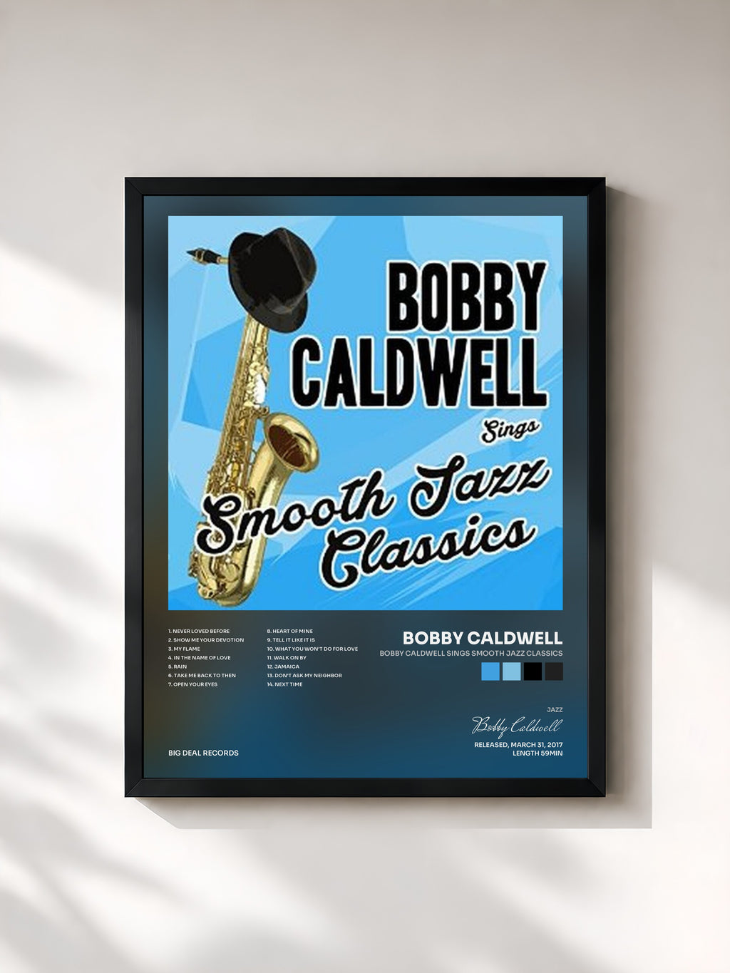 #noir Tableau de l'album Bobby Caldwell Sings Smooth Jazz Classics de Bobby Caldwell, cadre noir, imprimé et encadré en France