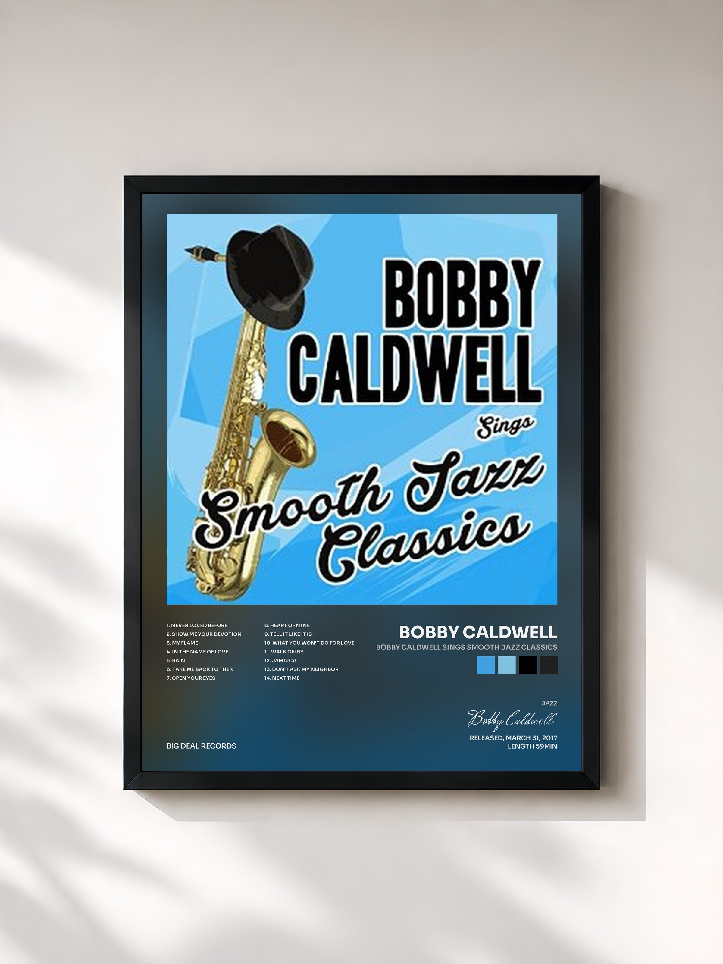 #noir Tableau de l'album Bobby Caldwell Sings Smooth Jazz Classics de Bobby Caldwell, cadre noir, imprimé et encadré en France