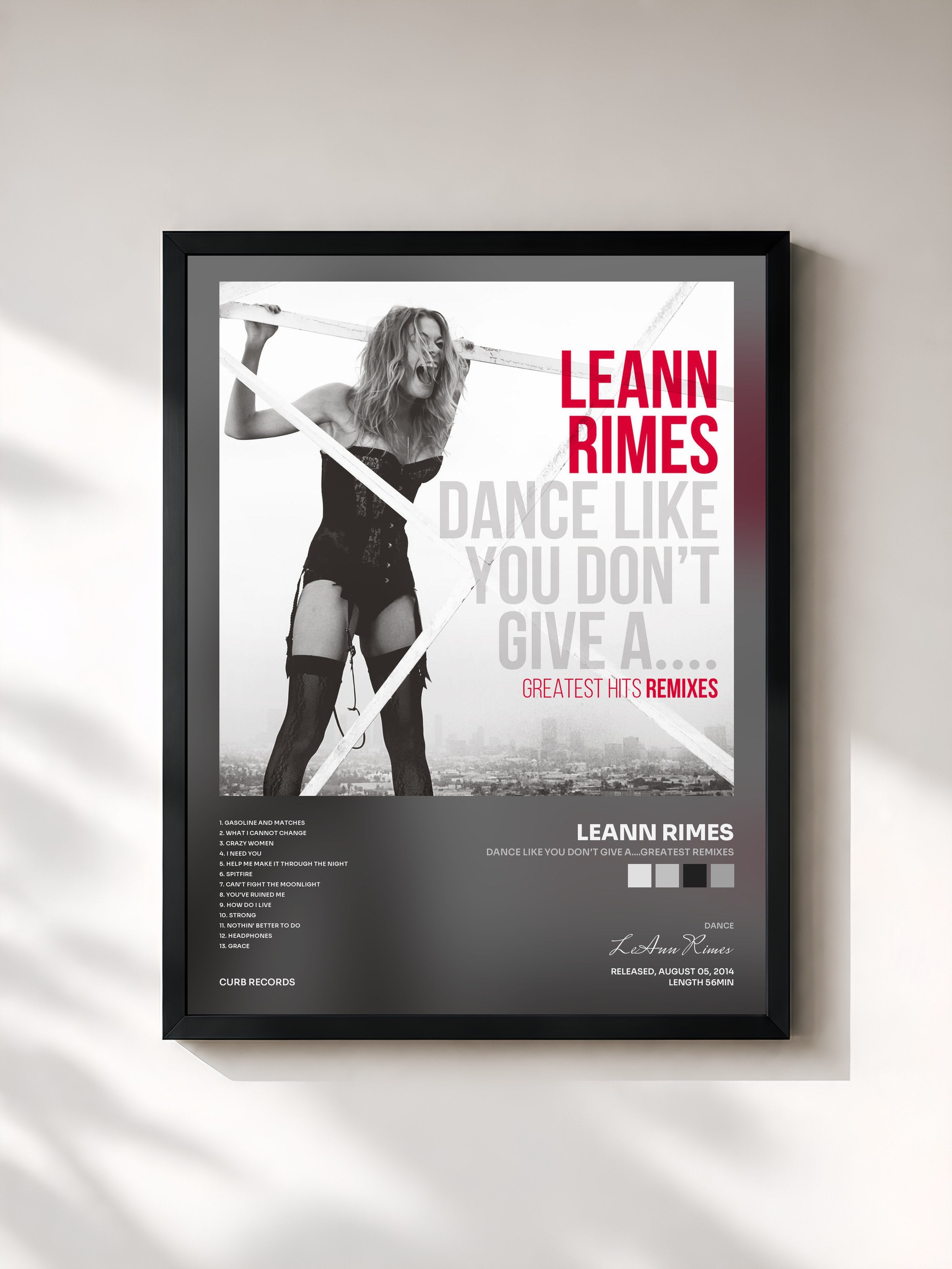 #noir Tableau de l'album Dance Like You Don't Give A....Greatest Remixes de LeAnn Rimes, cadre noir, imprimé et encadré en France