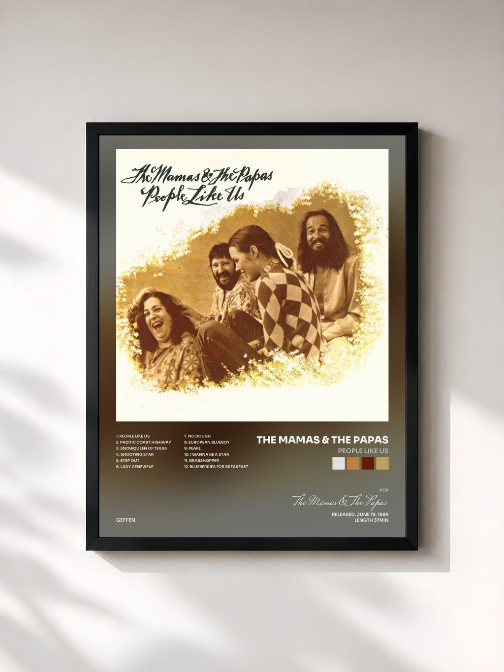 #noir Tableau de l'album People Like Us de The Mamas & The Papas, cadre noir, imprimé et encadré en France