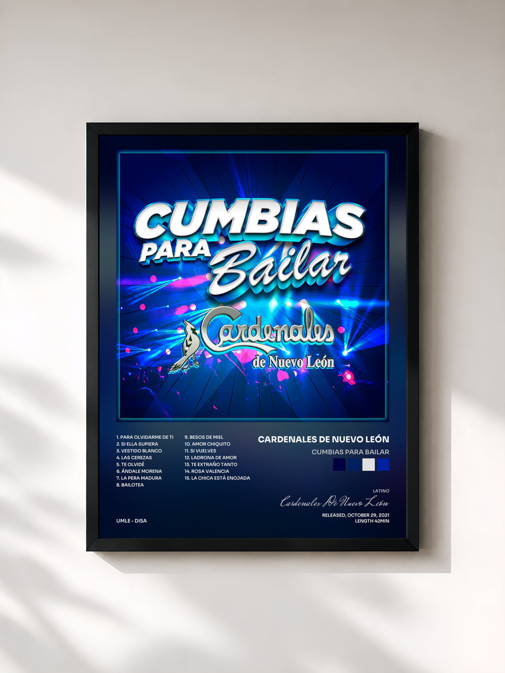 #noir Tableau de l'album Cumbias Para Bailar de Cardenales De Nuevo León, cadre noir, imprimé et encadré en France