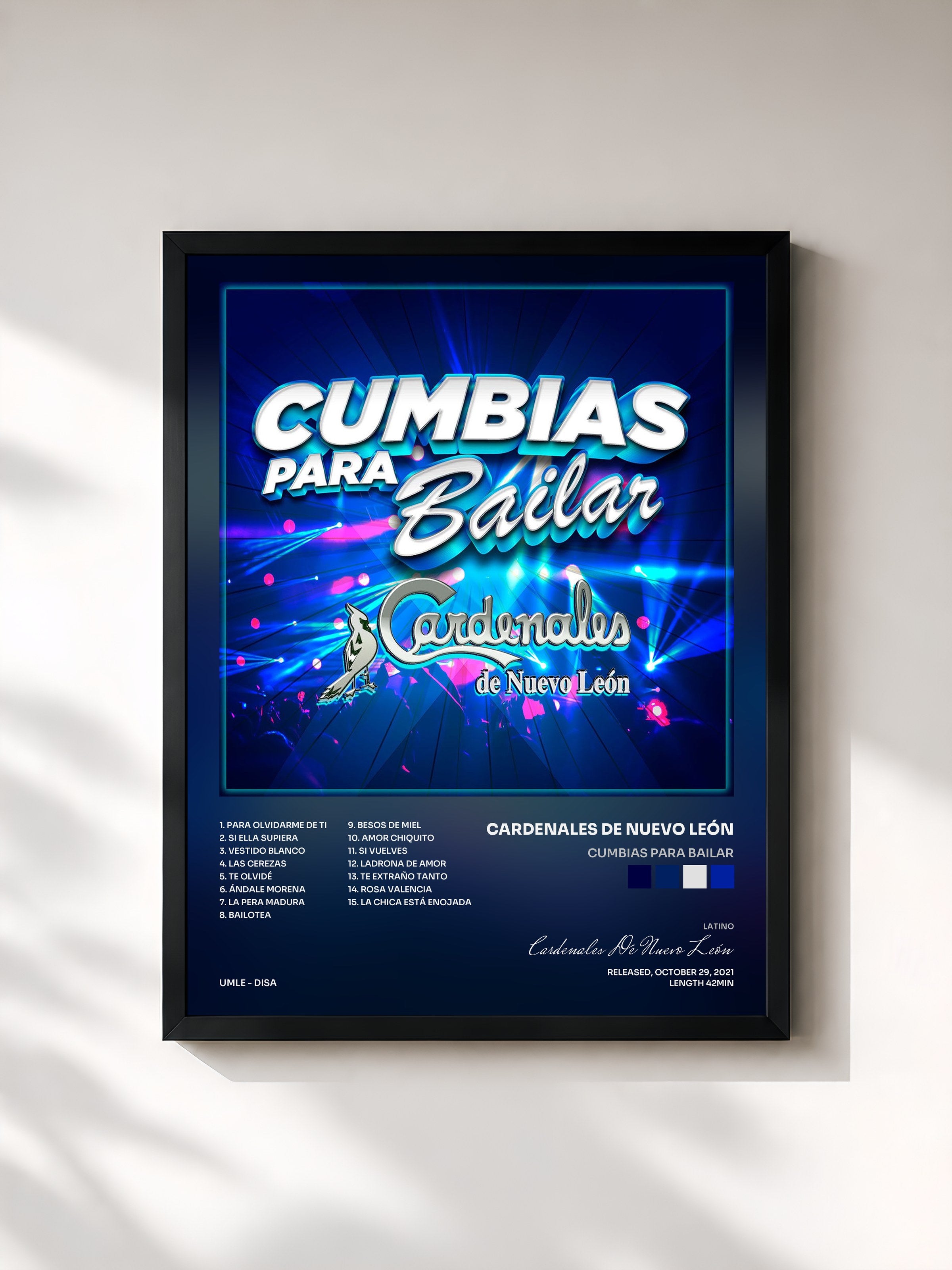 #noir Tableau de l'album Cumbias Para Bailar de Cardenales De Nuevo León, cadre noir, imprimé et encadré en France