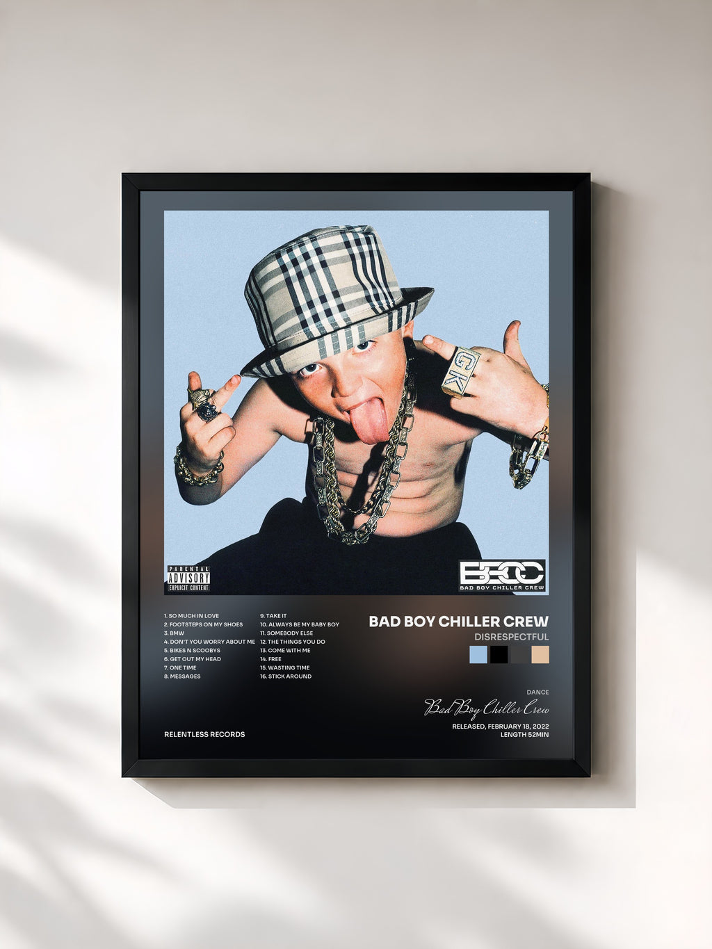 #noir Tableau de l'album Disrespectful de Bad Boy Chiller Crew, cadre noir, imprimé et encadré en France