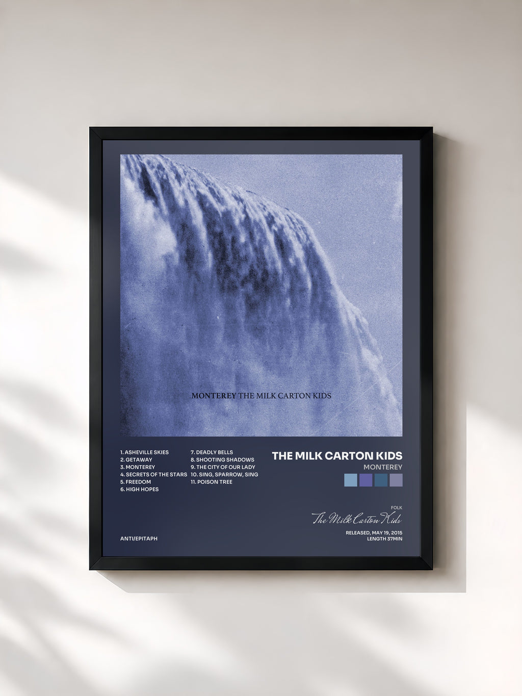 #noir Tableau de l'album Monterey de The Milk Carton Kids, cadre noir, imprimé et encadré en France