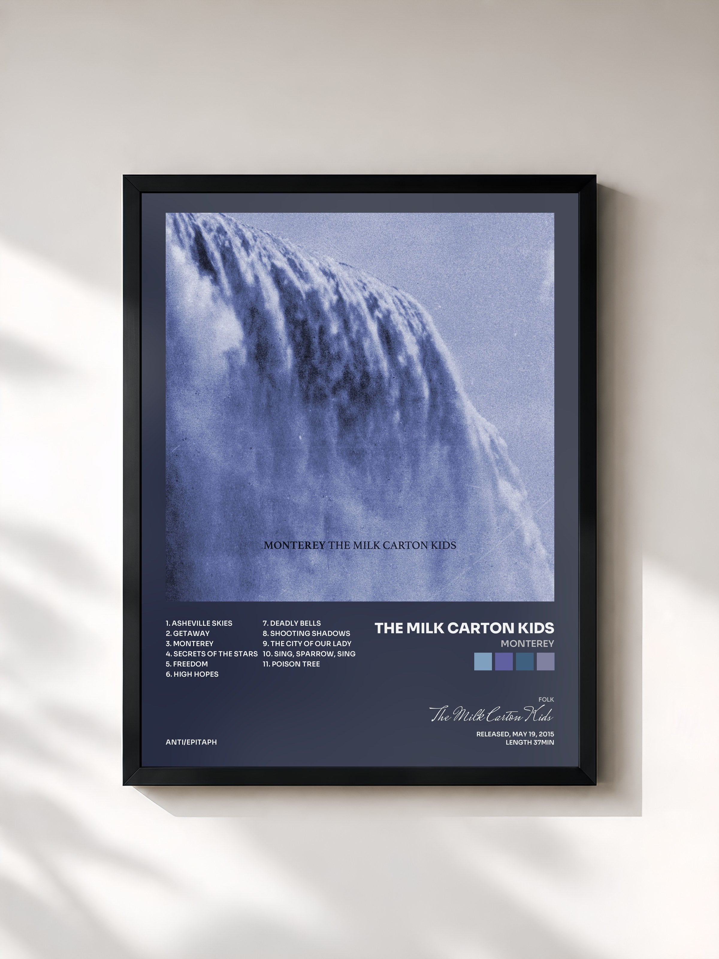 #noir Tableau de l'album Monterey de The Milk Carton Kids, cadre noir, imprimé et encadré en France