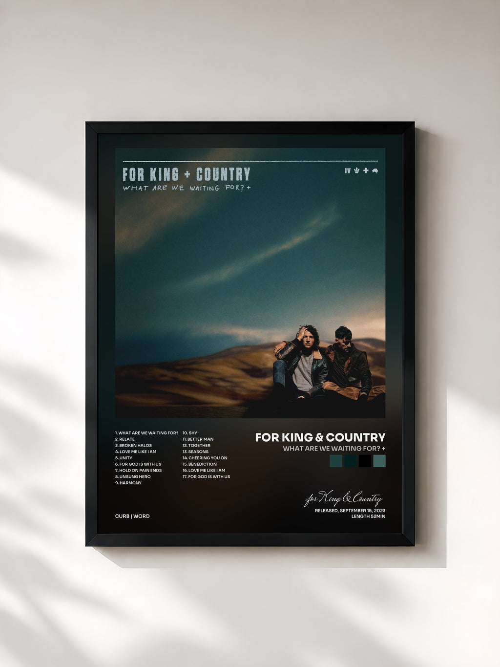 #noir Tableau de l'album What Are We Waiting For? + de for King & Country, cadre noir, imprimé et encadré en France