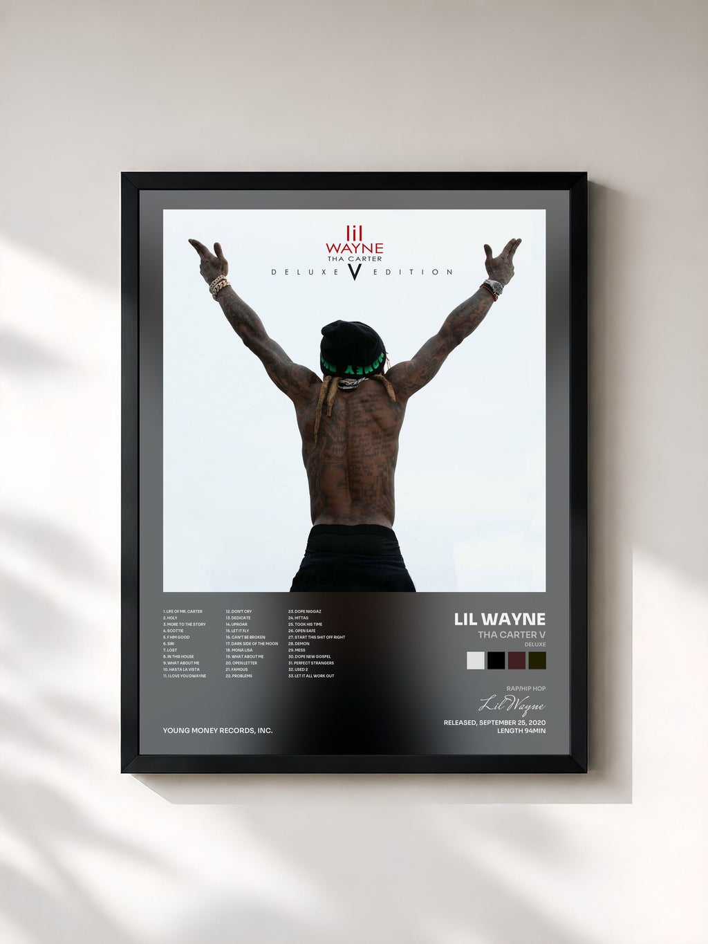 #noir Tha Carter V (Deluxe) von Lil Wayne als gerahmter Kunstdruck, schwarzer Rahmen, gedruckt und gerahmt in Frankreich