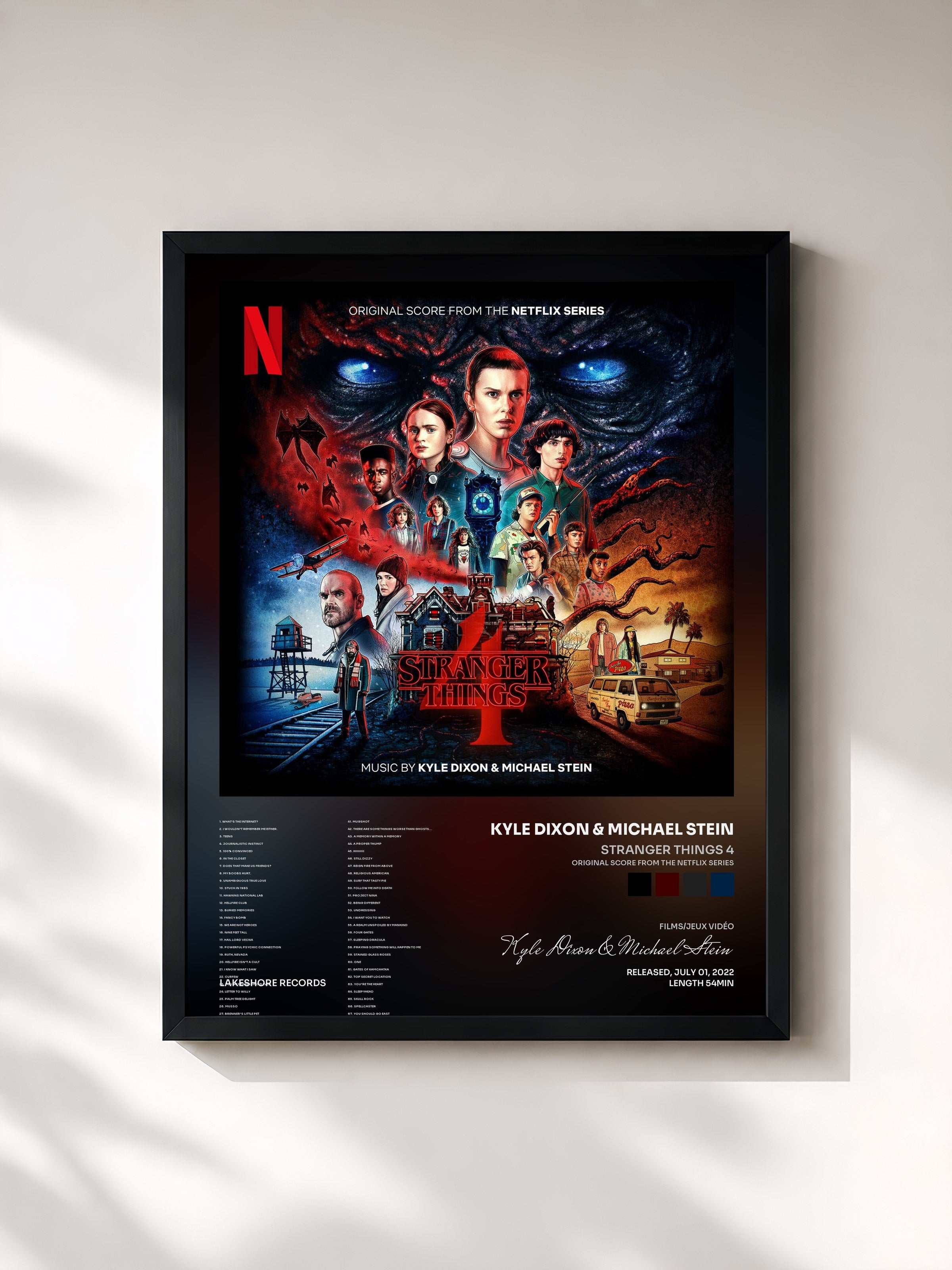 #noir Tableau de l'album Stranger Things 4 (Original Score From The Netflix Series) de Kyle Dixon & Michael Stein, cadre noir, imprimé et encadré en France