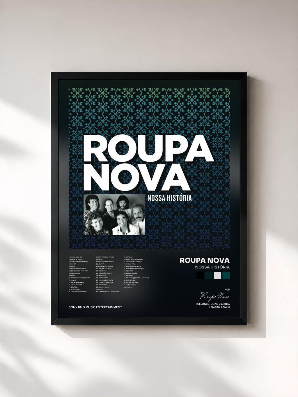 #noir Tableau de l'album Nossa História de Roupa Nova, cadre noir, imprimé et encadré en France
