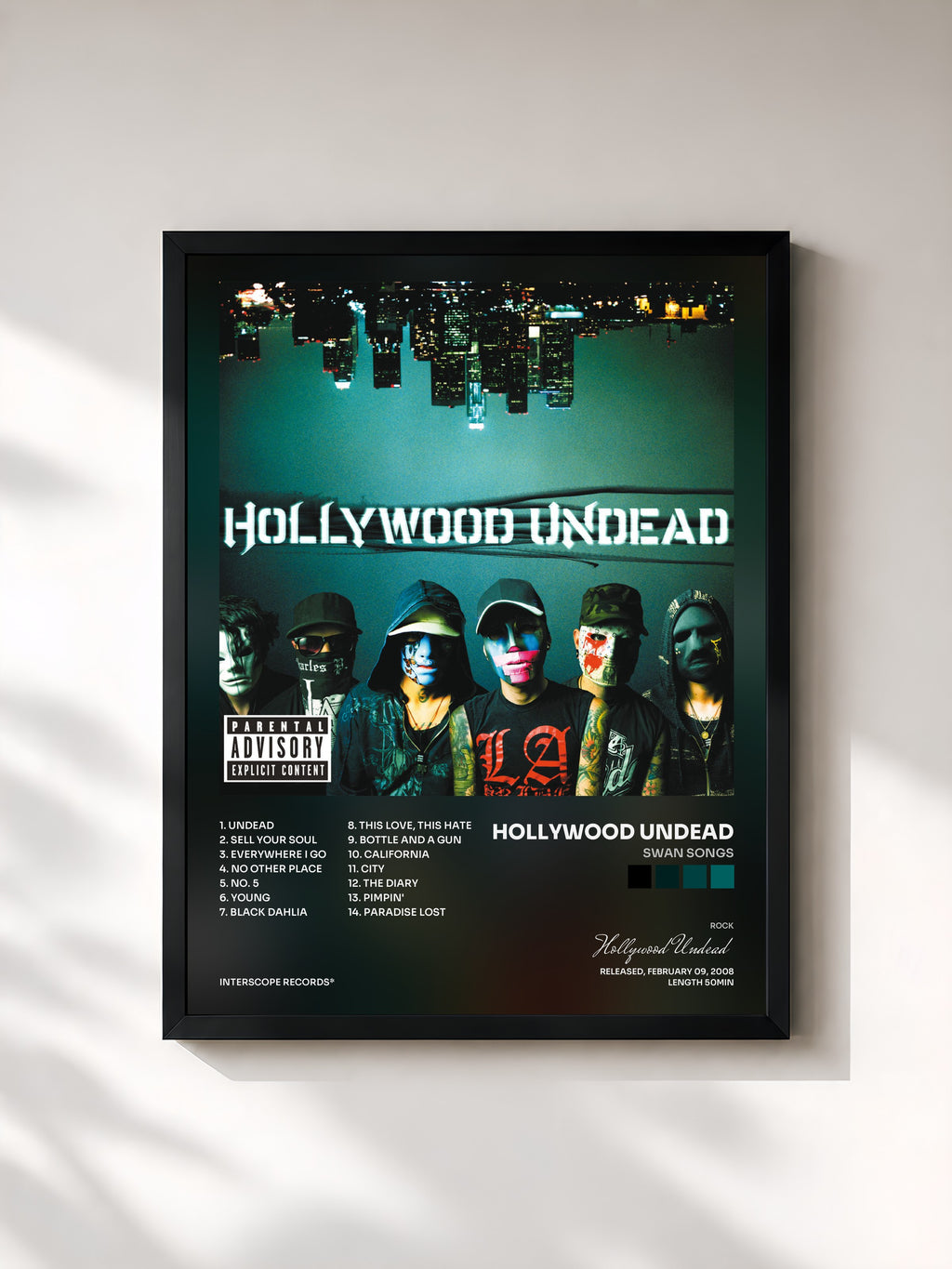 #noir Tableau de l'album Swan Songs de Hollywood Undead, cadre noir, imprimé et encadré en France