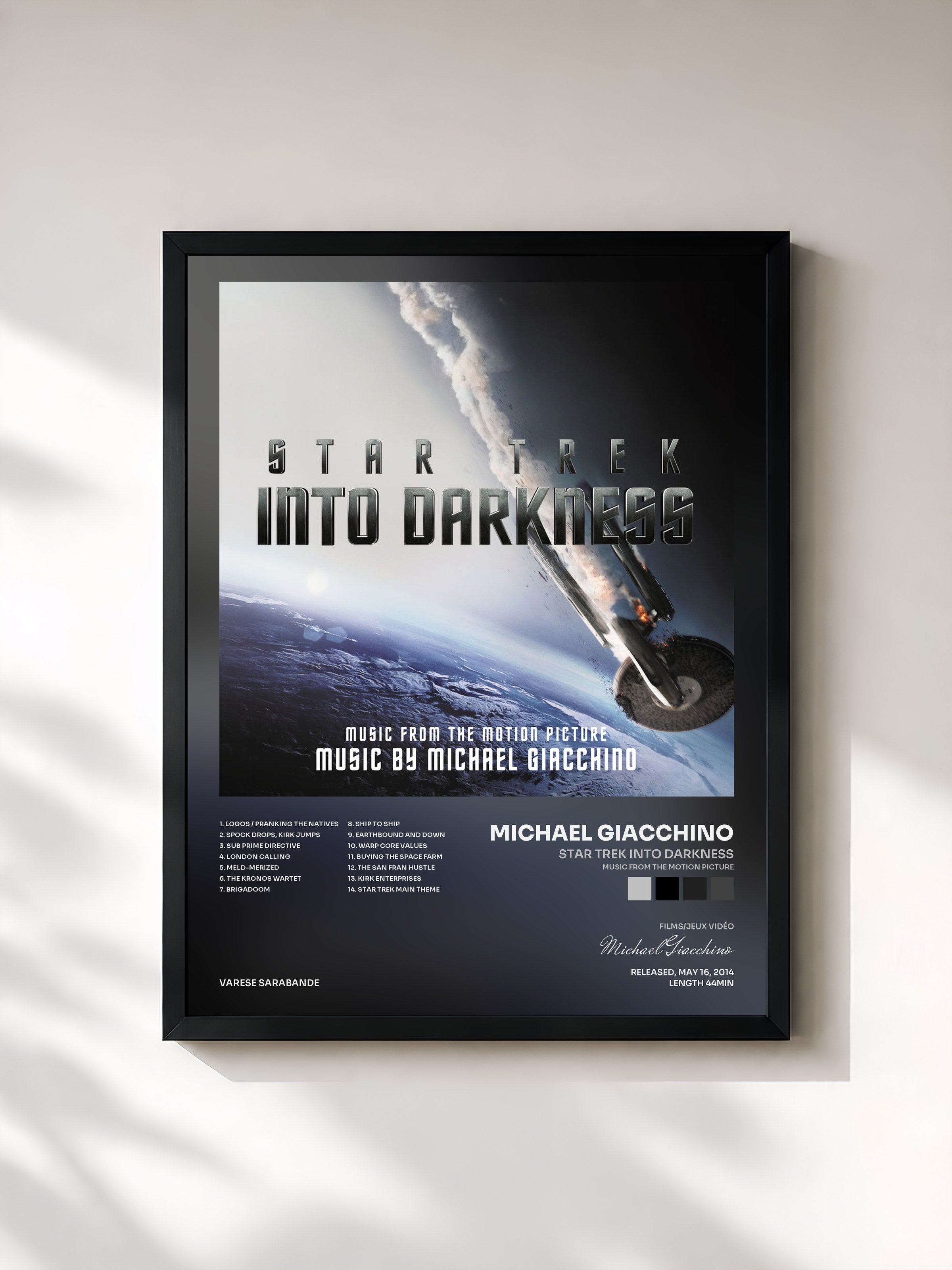 #noir Tableau de l'album Star Trek Into Darkness (Music From The Motion Picture) de Michael Giacchino, cadre noir, imprimé et encadré en France