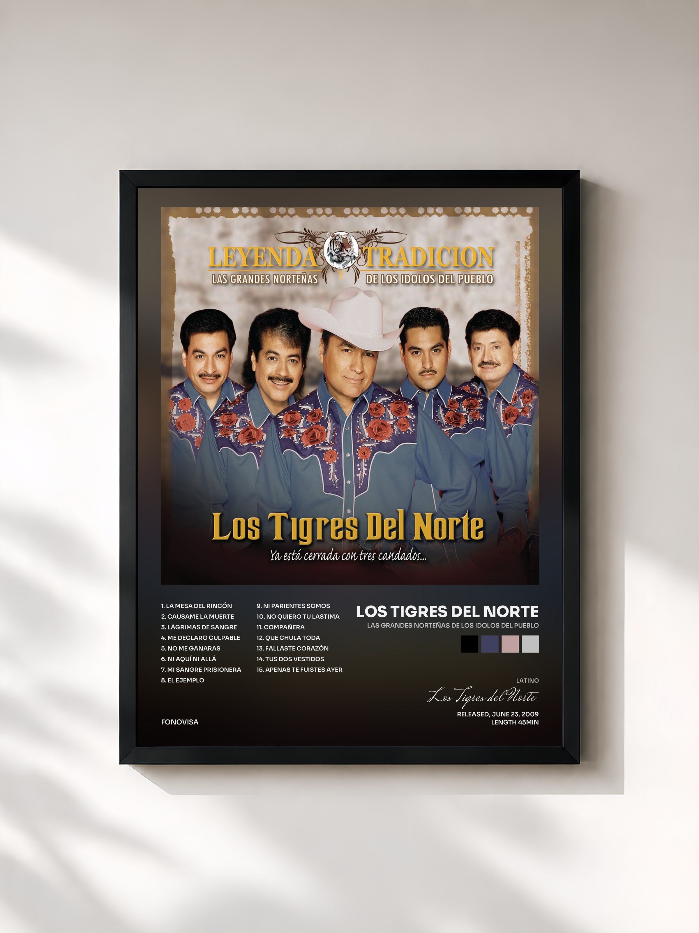 #noir Tableau de l'album Las Grandes Norteñas De Los Idolos Del Pueblo de Los Tigres del Norte, cadre noir, imprimé et encadré en France