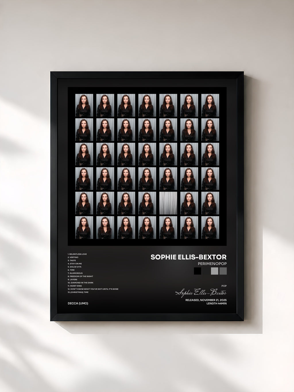 #noir Tableau de l'album Perimenopop de Sophie Ellis-Bextor, cadre noir, imprimé et encadré en France