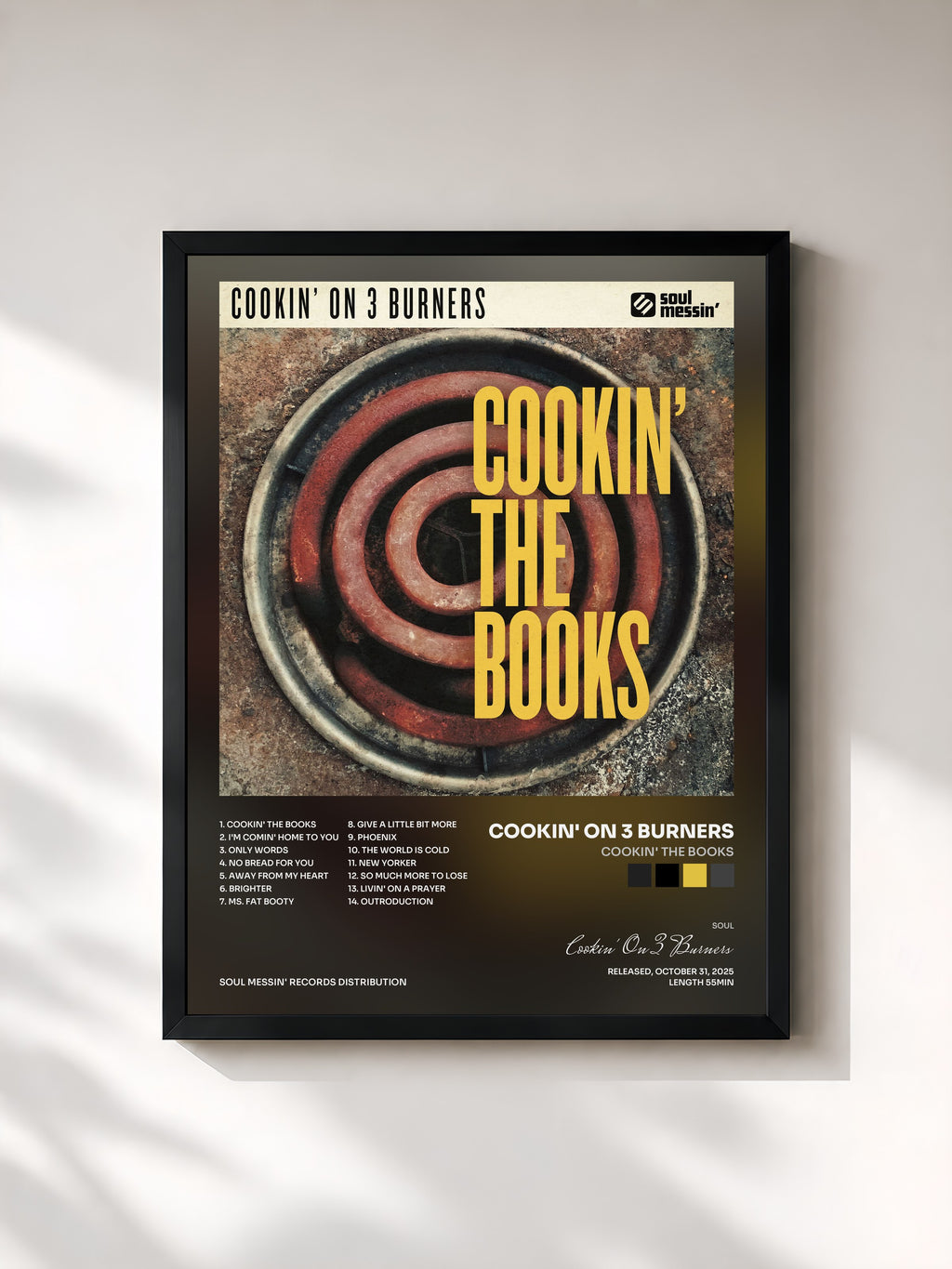 #noir Cookin' The Books von Cookin' On 3 Burners als gerahmter Kunstdruck, schwarzer Rahmen, gedruckt und gerahmt in Frankreich