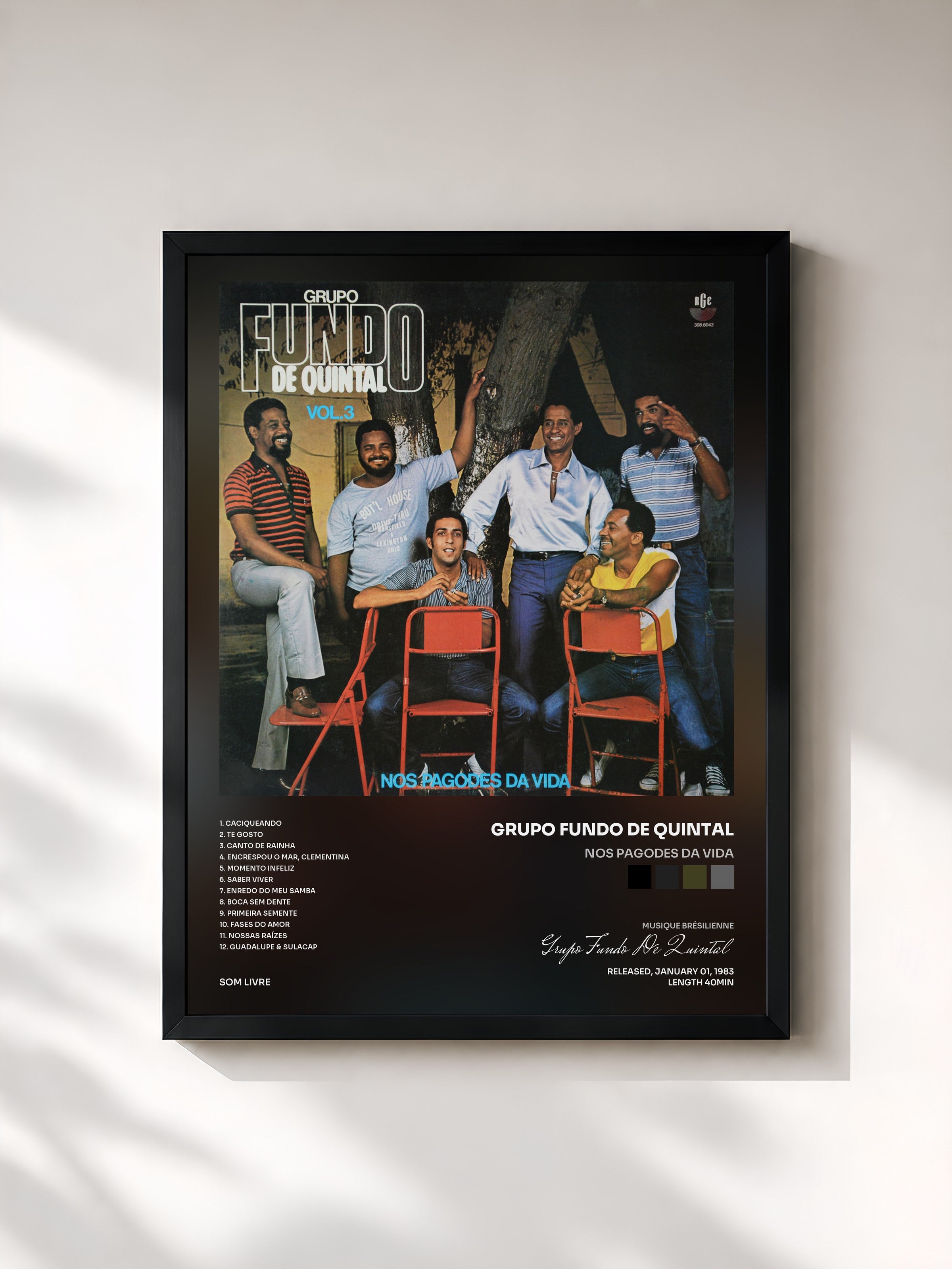 #noir Tableau de l'album Nos Pagodes da Vida de Grupo Fundo De Quintal, cadre noir, imprimé et encadré en France