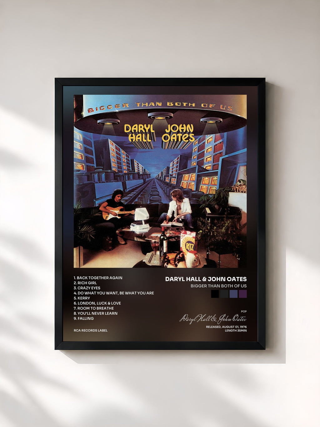 #noir Tableau de l'album Bigger Than Both Of Us de Daryl Hall & John Oates, cadre noir, imprimé et encadré en France