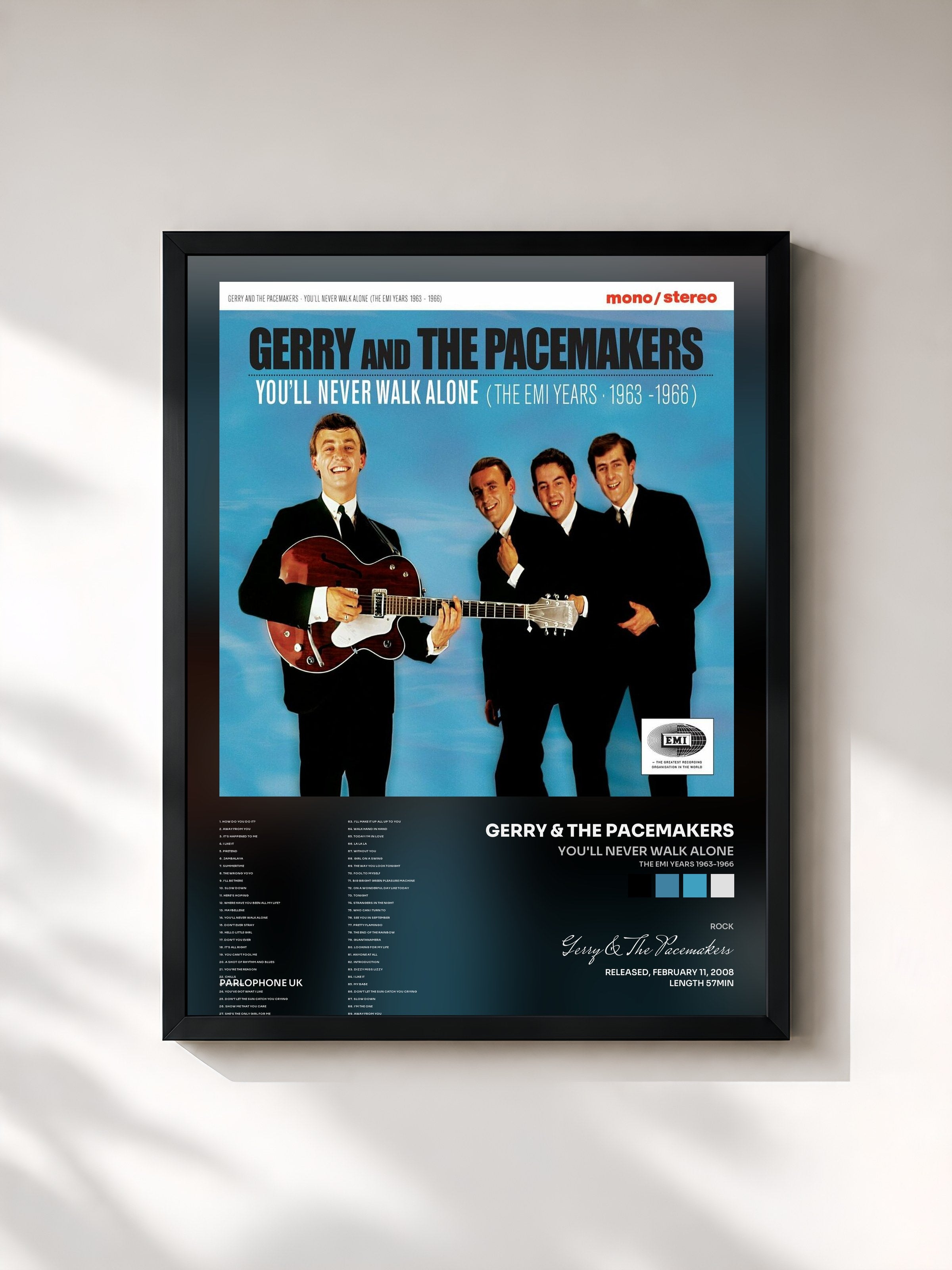 #noir Tableau de l'album You'll Never Walk Alone (The EMI Years 1963-1966) de Gerry & The Pacemakers, cadre noir, imprimé et encadré en France