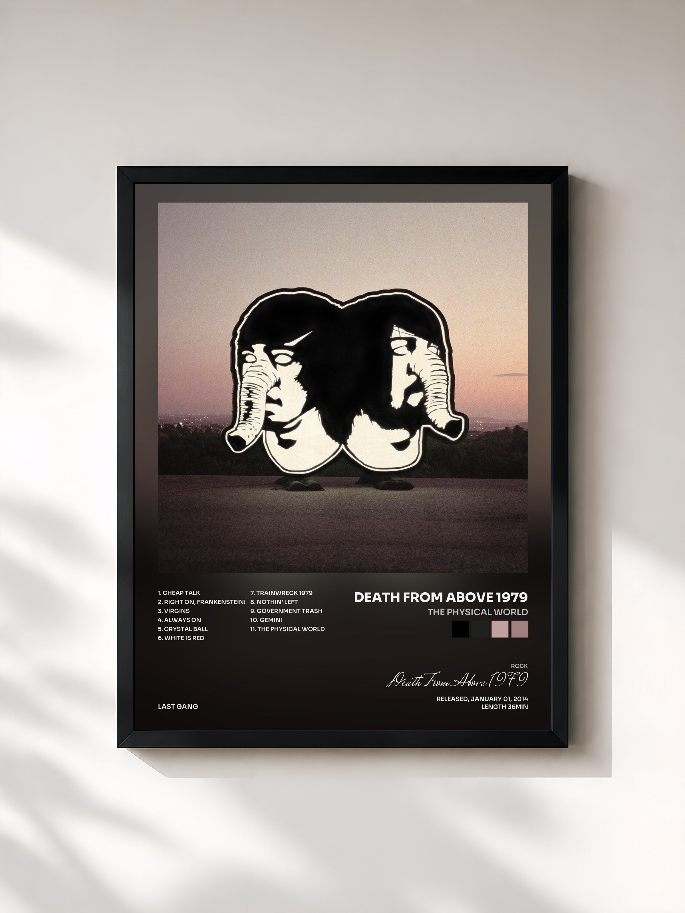 #noir Tableau de l'album The Physical World de Death From Above 1979, cadre noir, imprimé et encadré en France