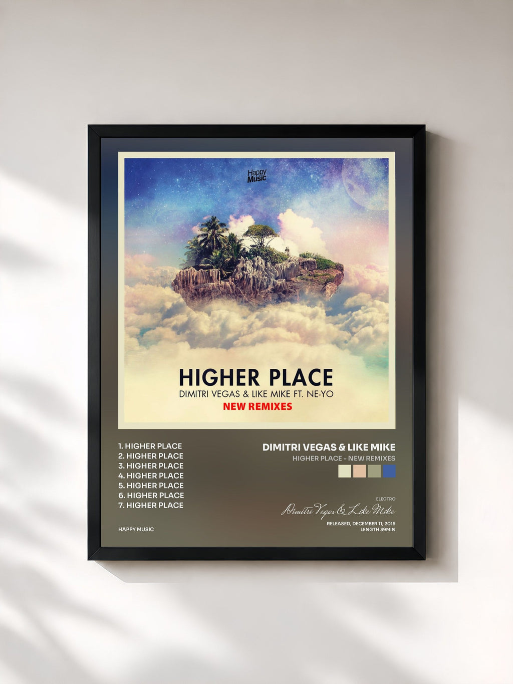 #noir Tableau de l'album Higher Place - NEW REMIXES de Dimitri Vegas & Like Mike, cadre noir, imprimé et encadré en France