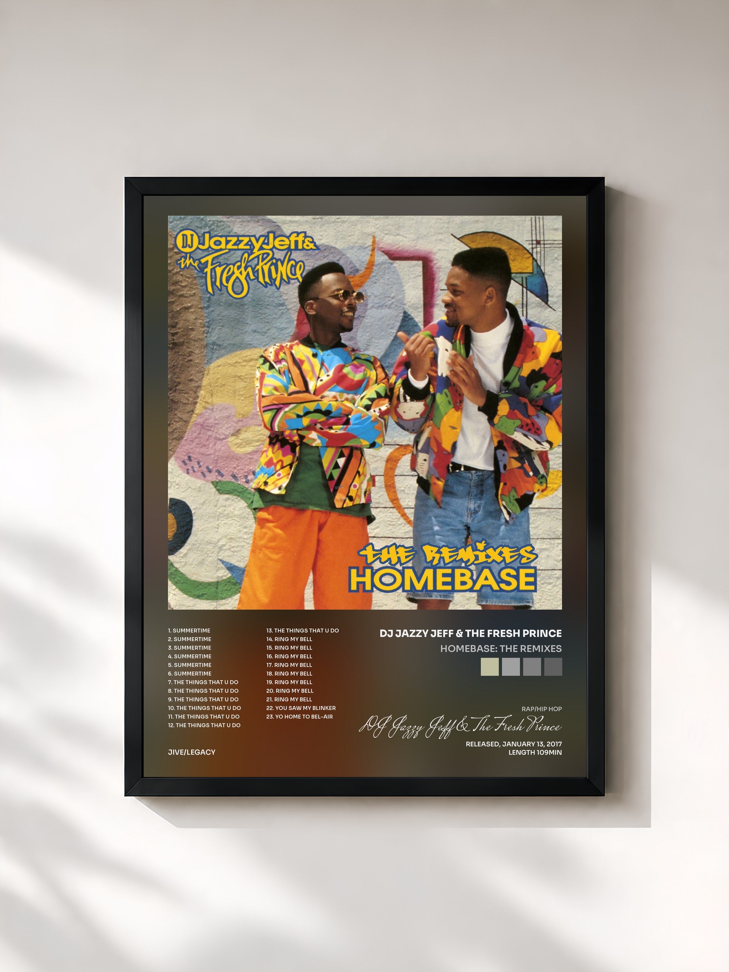 #noir Tableau de l'album Homebase: The Remixes de DJ Jazzy Jeff & The Fresh Prince, cadre noir, imprimé et encadré en France
