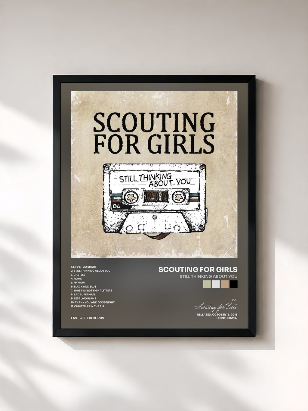#noir Tableau de l'album Still Thinking About You de Scouting for Girls, cadre noir, imprimé et encadré en France