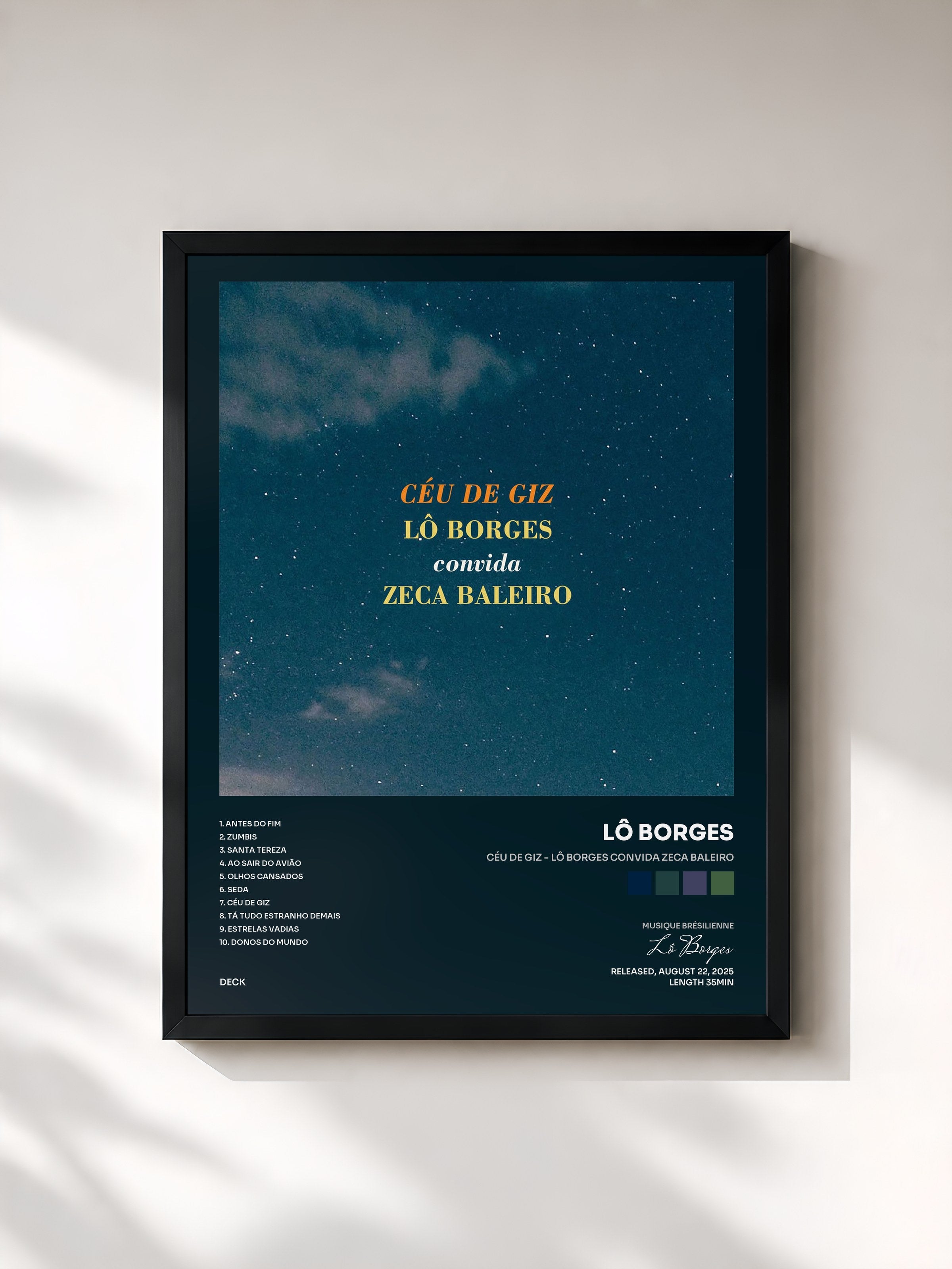 #noir Tableau de l'album Céu de Giz - Lô Borges Convida Zeca Baleiro de Lô Borges, cadre noir, imprimé et encadré en France
