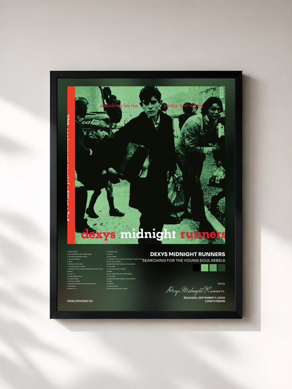 #noir Tableau de l'album Searching For The Young Soul Rebels de Dexys Midnight Runners, cadre noir, imprimé et encadré en France