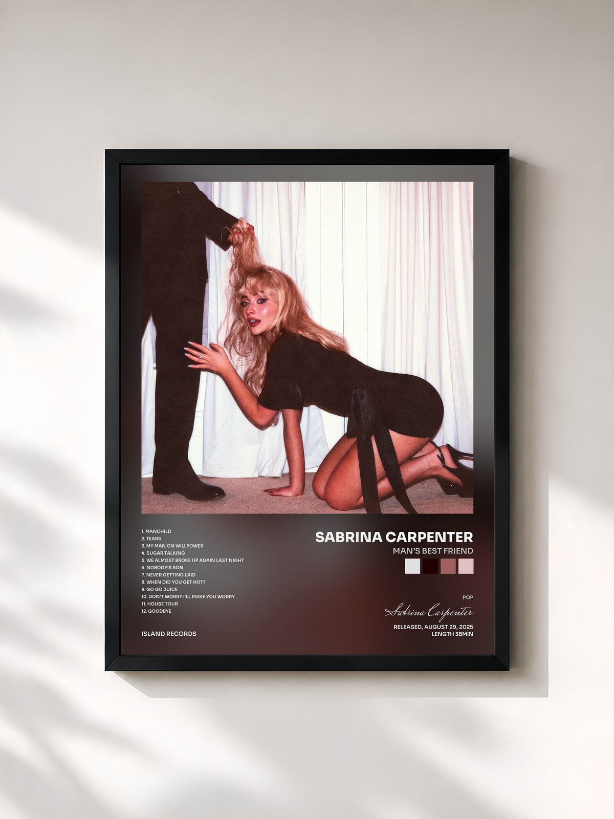 #noir Tableau de l'album Man’s Best Friend de Sabrina Carpenter, cadre noir, imprimé et encadré en France
