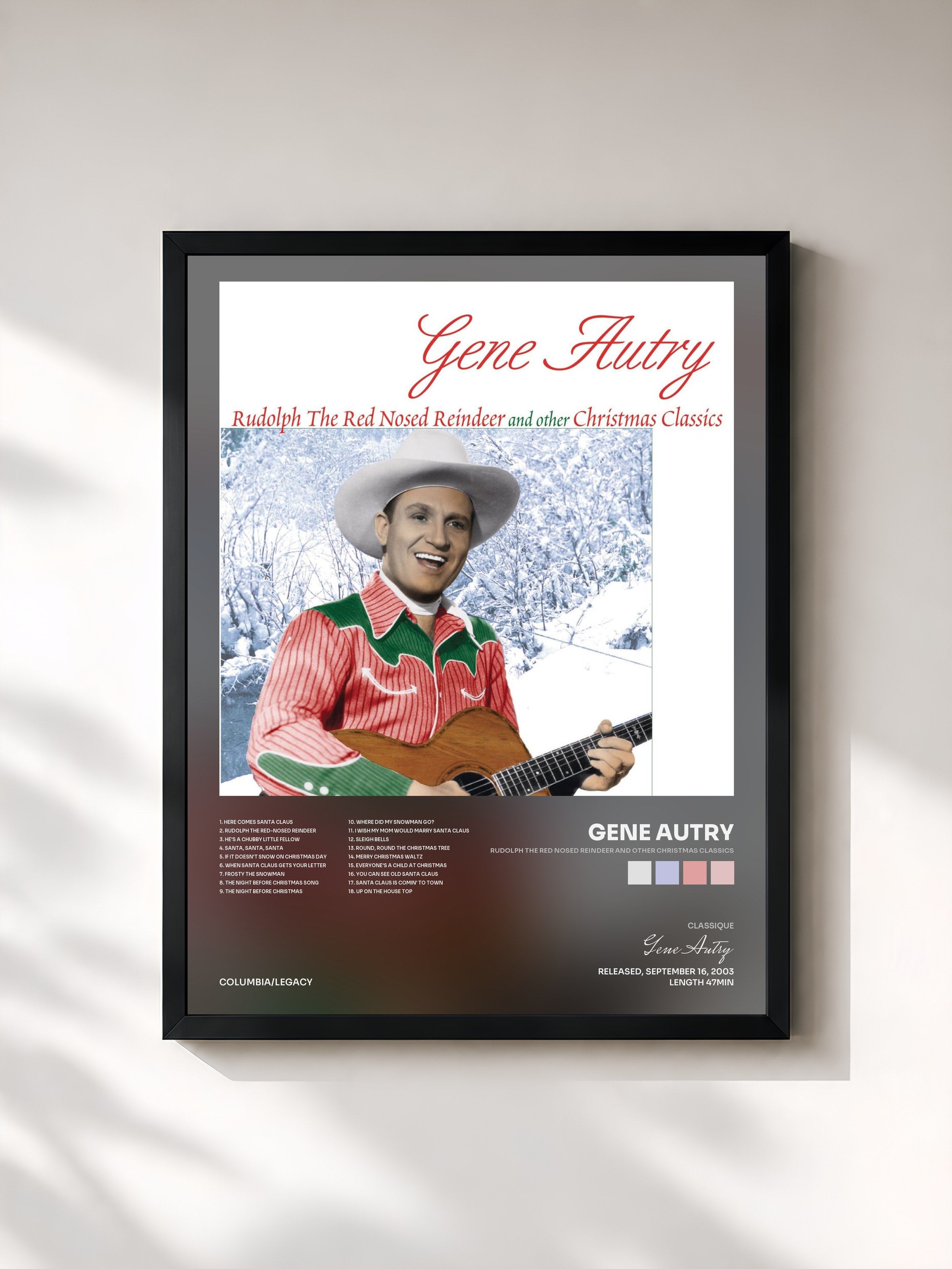 #noir Tableau de l'album Rudolph The Red Nosed Reindeer And Other Christmas Classics de Gene Autry, cadre noir, imprimé et encadré en France