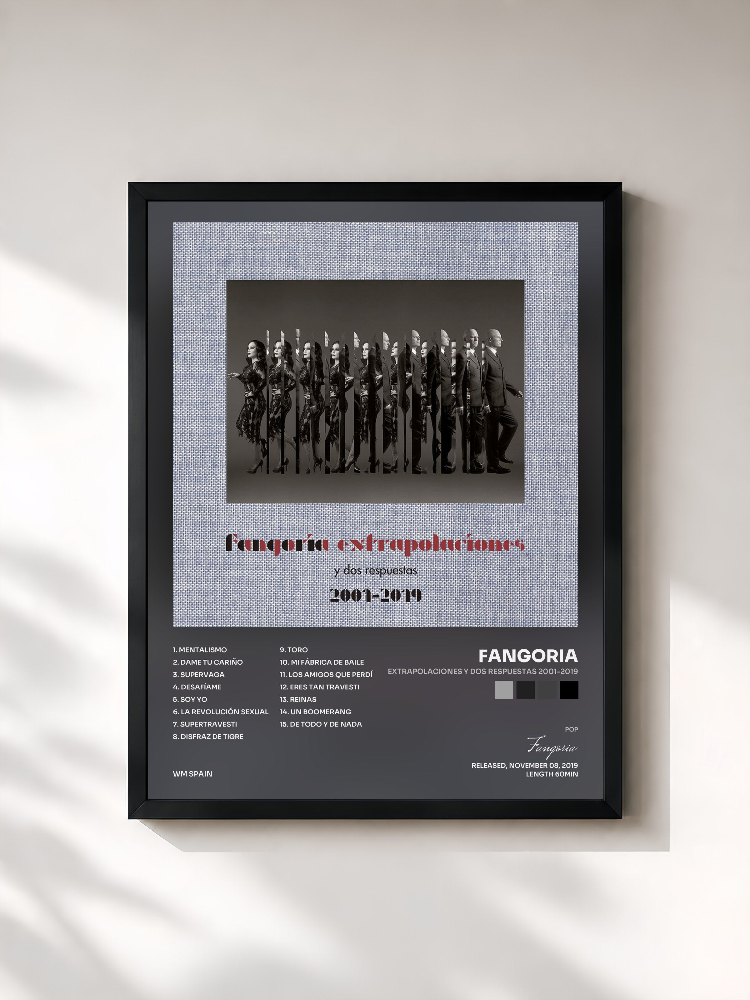 #noir Tableau de l'album Extrapolaciones y dos respuestas 2001-2019 de Fangoria, cadre noir, imprimé et encadré en France