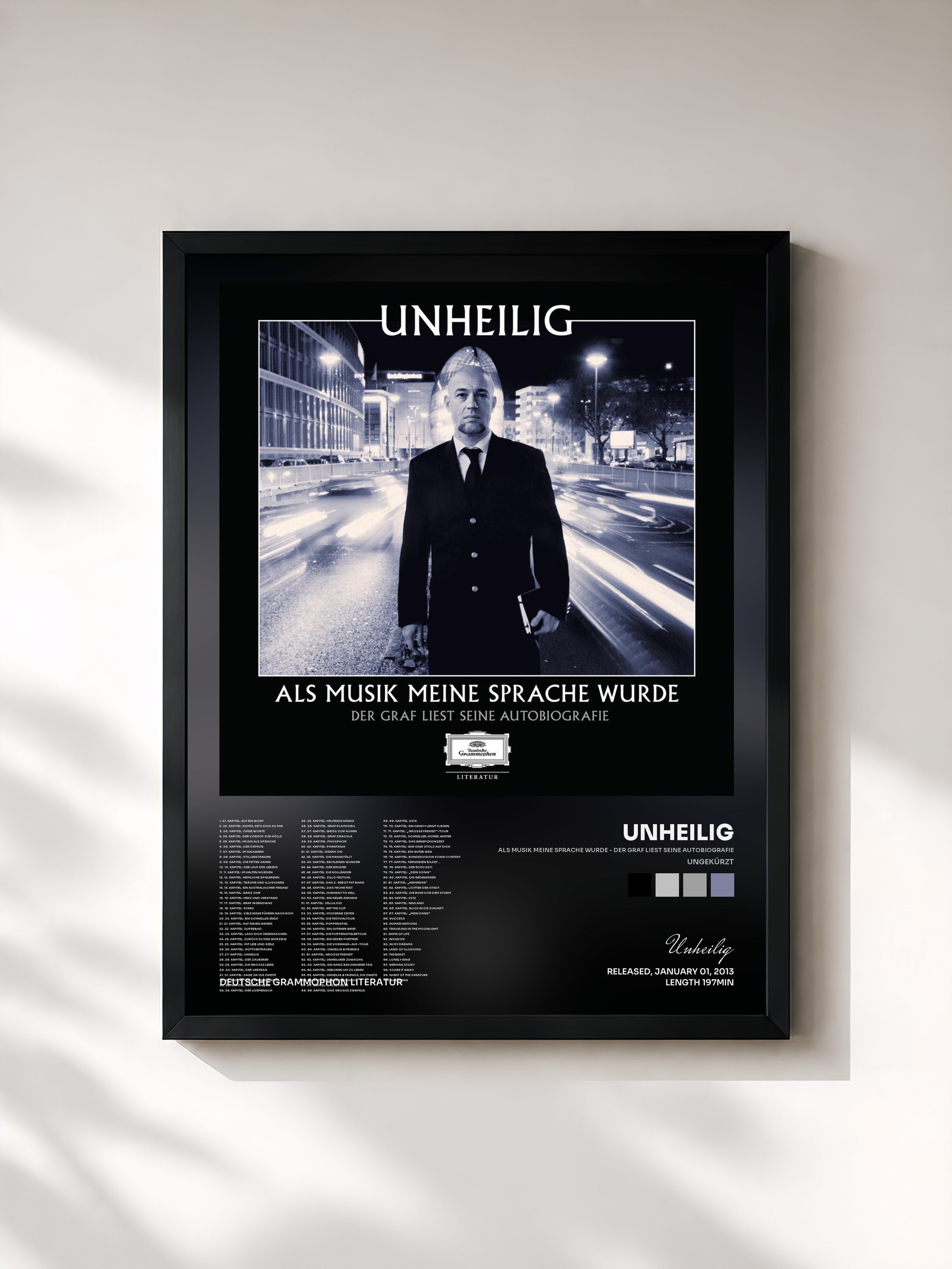 #noir Tableau de l'album Als Musik meine Sprache wurde - Der Graf liest seine Autobiografie (Ungekürzt) de Unheilig, cadre noir, imprimé et encadré en France
