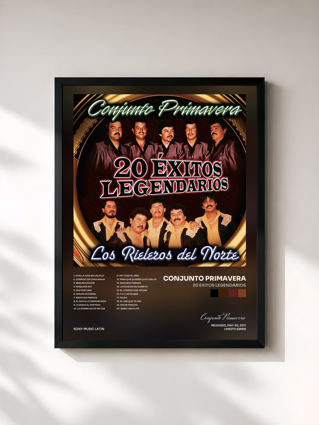 #noir Tableau de l'album 20 Exitos Legendarios de Conjunto Primavera, cadre noir, imprimé et encadré en France