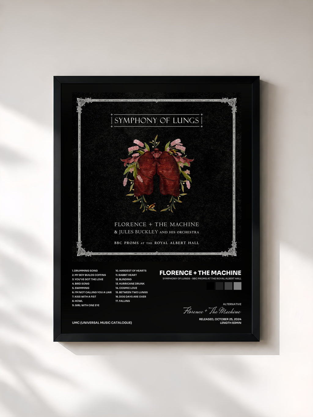 #noir Tableau de l'album Symphony of Lungs - BBC Proms at the Royal Albert Hall de Florence + The Machine, cadre noir, imprimé et encadré en France