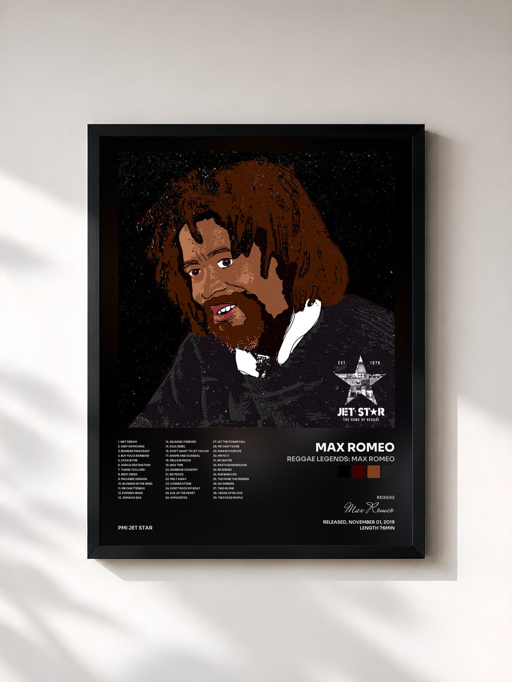 #noir Tableau de l'album Reggae Legends: Max Romeo de Max Romeo, cadre noir, imprimé et encadré en France