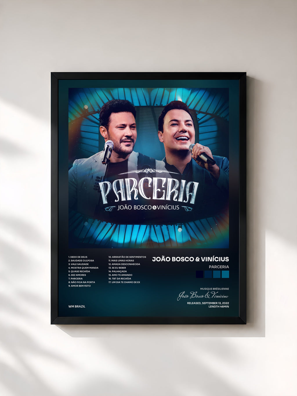 #noir Tableau de l'album Parceria de João Bosco & Vinícius, cadre noir, imprimé et encadré en France