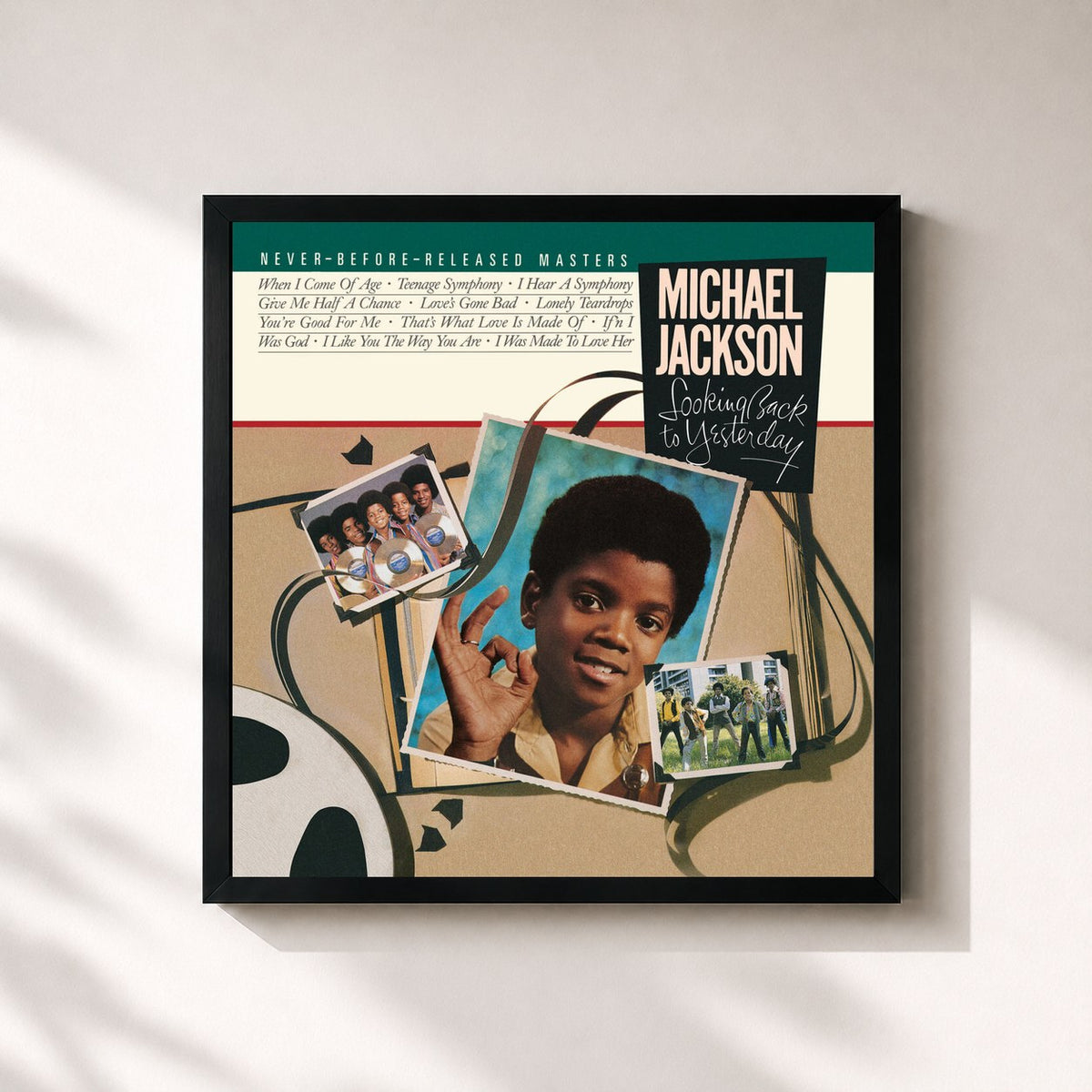 #noir Tableau carré de l'album Looking Back To Yesterday de Michael Jackson, cadre noir 32x32 cm