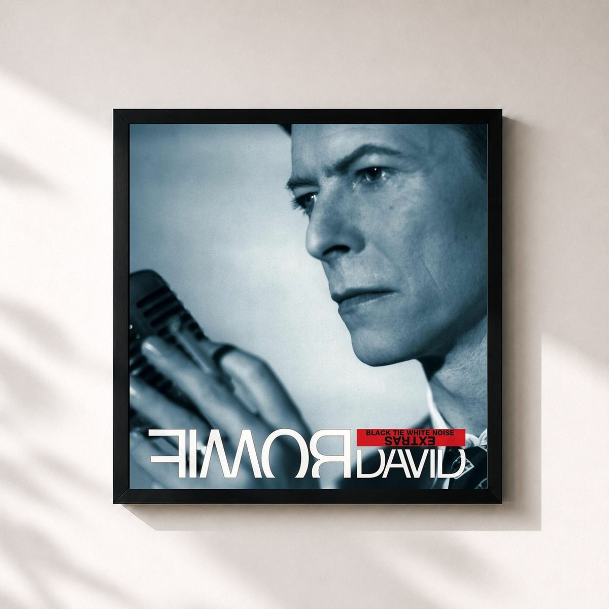 #noir Tableau carré de l'album Black Tie White Noise (Extras) de David Bowie, cadre noir 32x32 cm