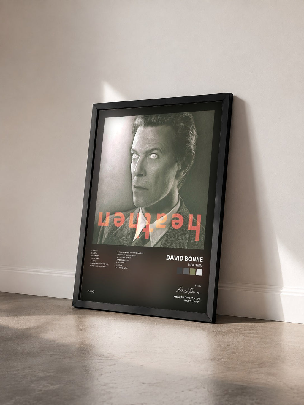 #noir Tableau de l'album Heathen de David Bowie vu de trois quarts, cadre noir