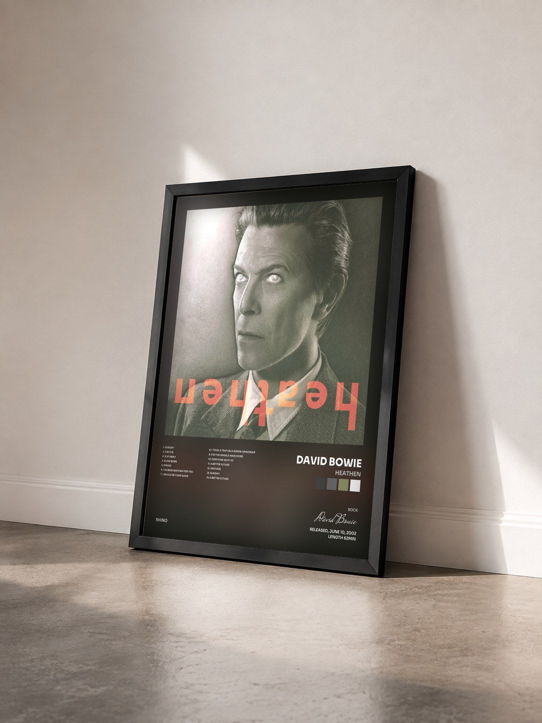 #noir Tableau de l'album Heathen de David Bowie vu de trois quarts, cadre noir