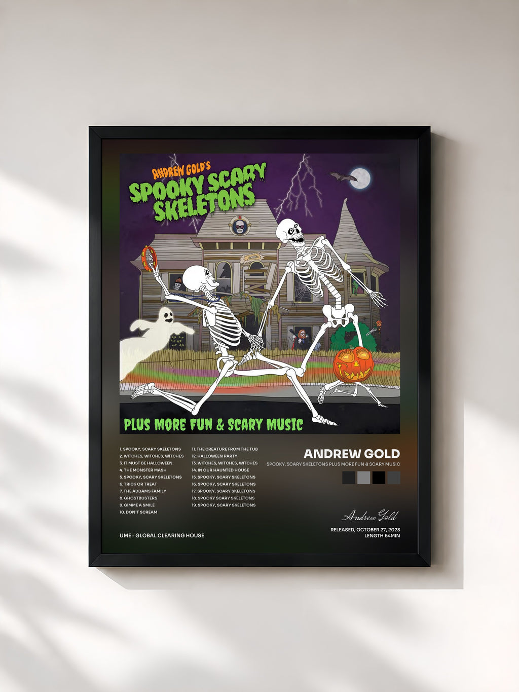 #noir Tableau de l'album Spooky, Scary Skeletons Plus More Fun & Scary Music de Andrew Gold, cadre noir, imprimé et encadré en France