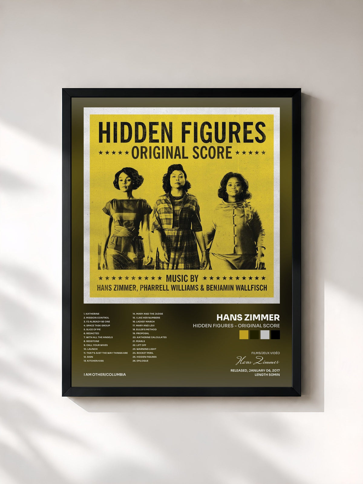 #noir Tableau de l'album Hidden Figures - Original Score de Hans Zimmer, cadre noir, imprimé et encadré en France