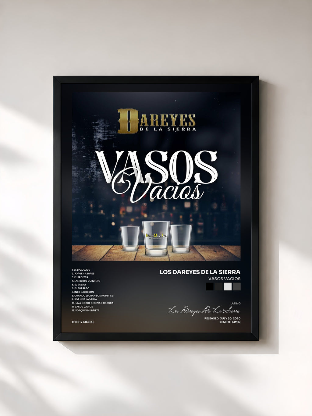 #noir Tableau de l'album Vasos Vacios de Los Dareyes De La Sierra, cadre noir, imprimé et encadré en France