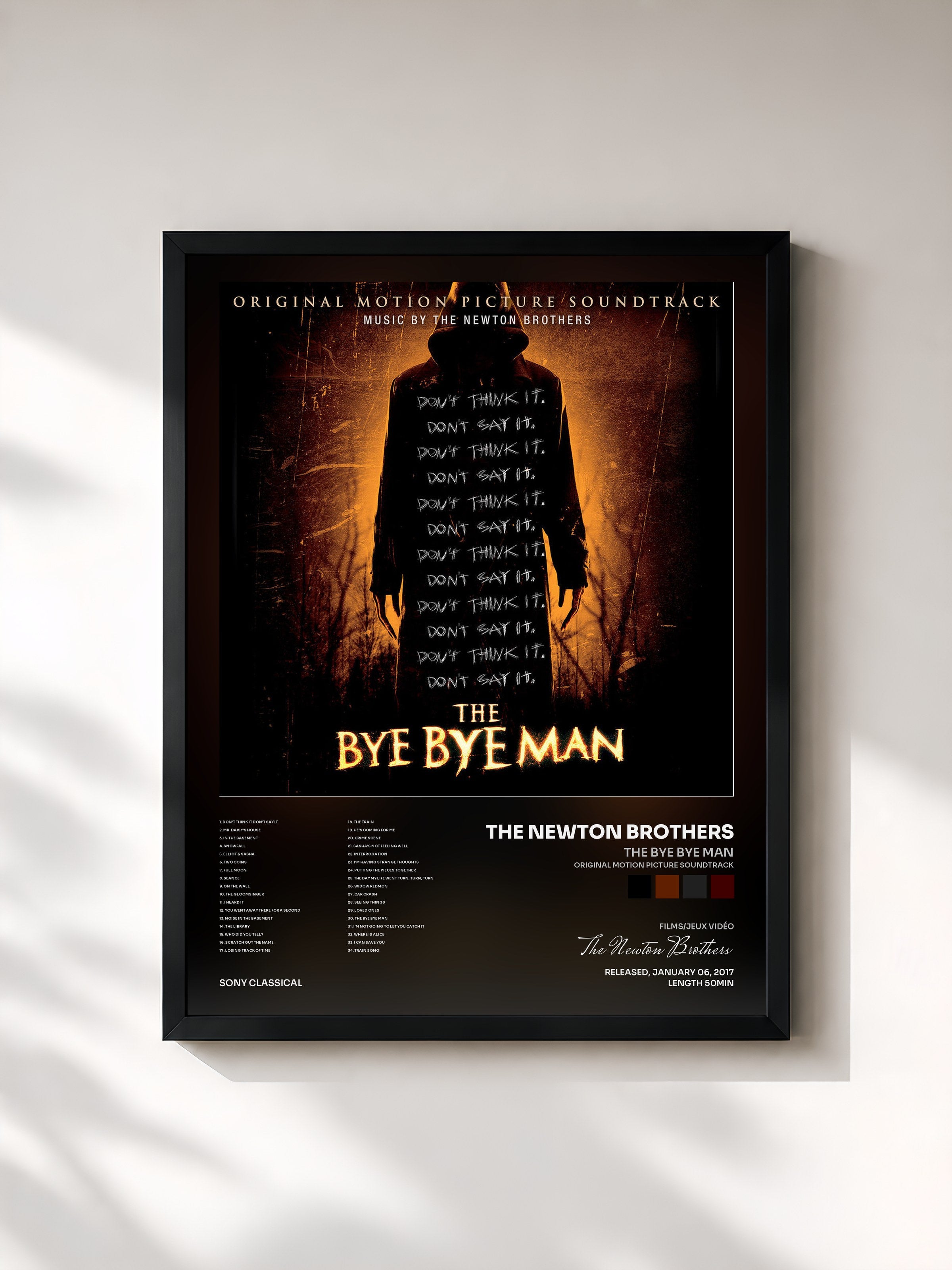 #noir Tableau de l'album The Bye Bye Man (Original Motion Picture Soundtrack) de The Newton Brothers, cadre noir, imprimé et encadré en France
